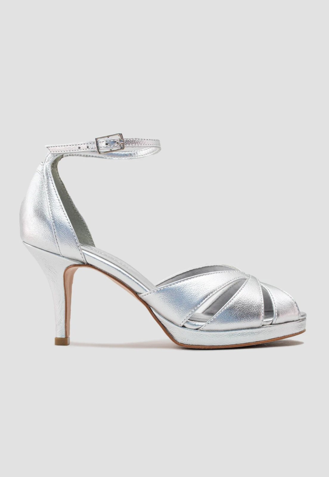 Sandália Salto Fino 7cm Couro Prata CBK Cinza