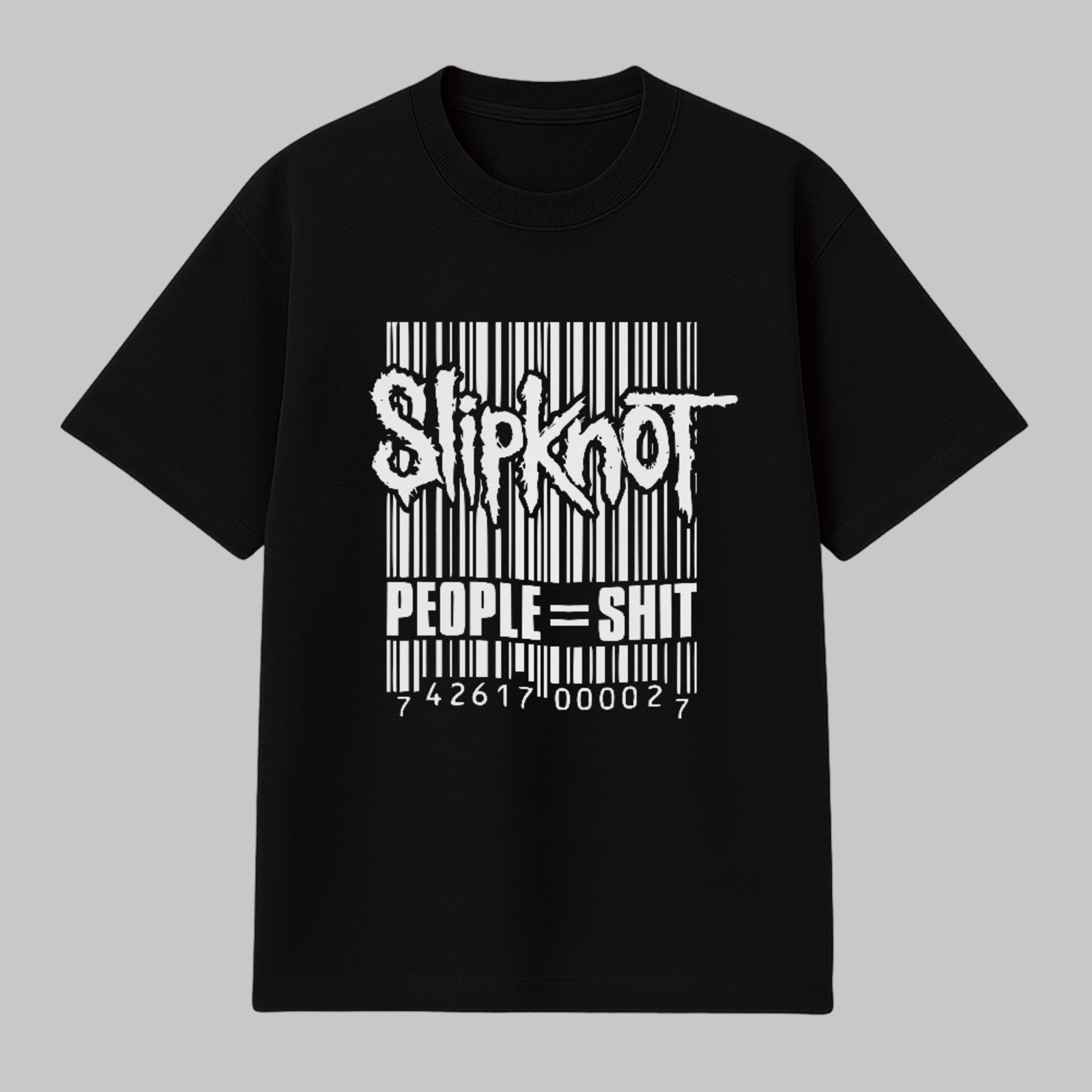 Camiseta Básica Slipknot People Estampa Código de Barras Rock Metal Unissex Preto