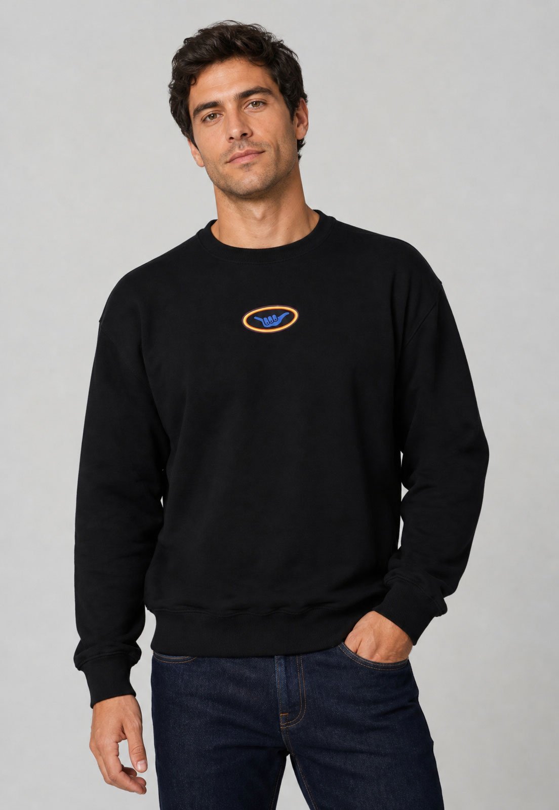Blusa de Moletom Masculina Hang Loose Retro Preta