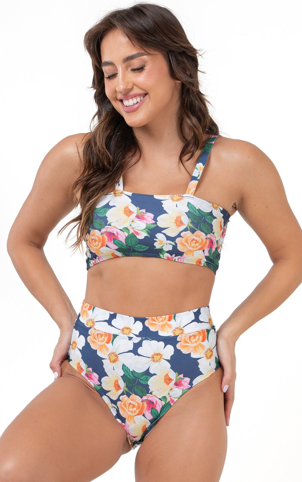 Biquini Hot Pants Mood Modas Top Faixa Estampado Cintura Alta Praia Verão 359 Azul