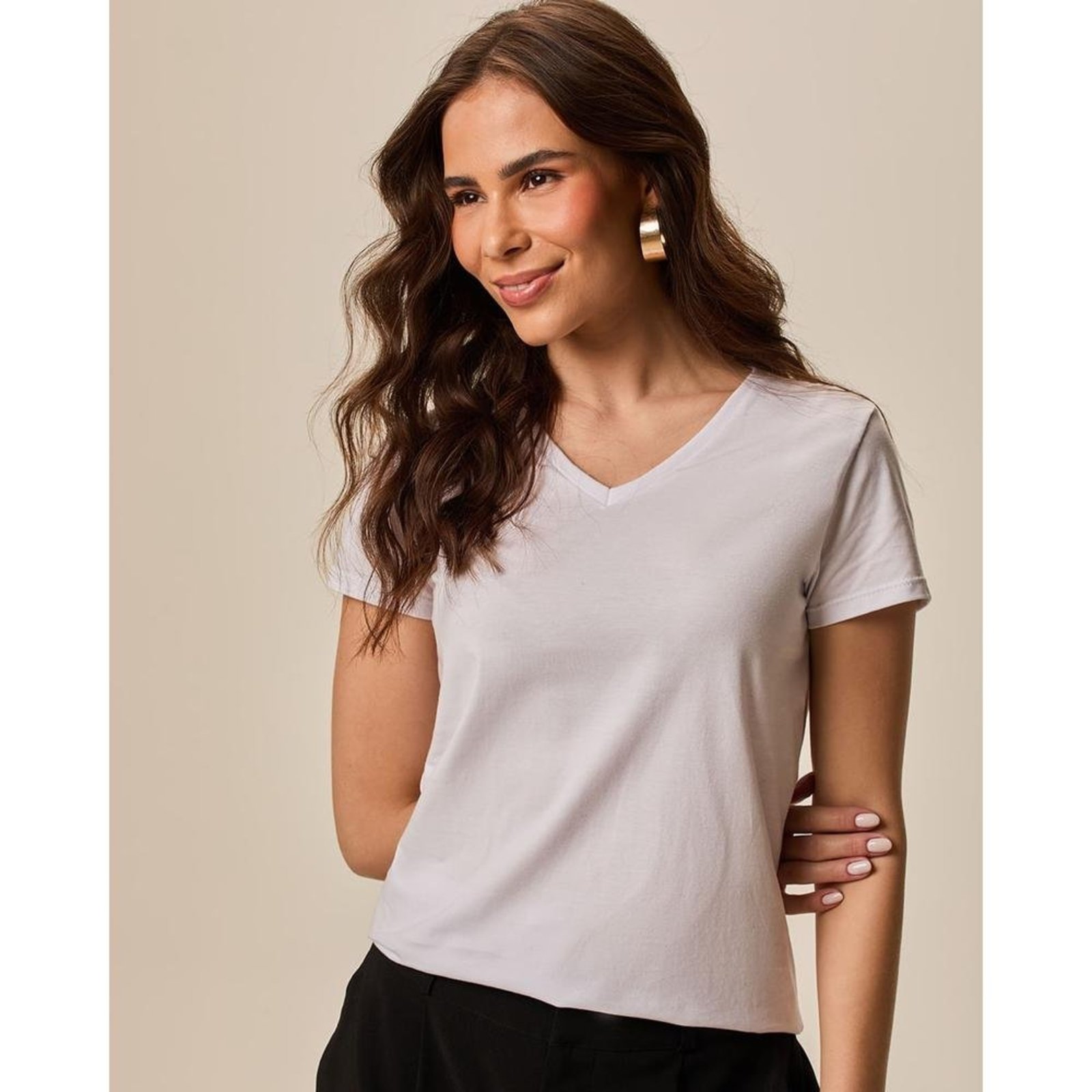 Blusa Básica Feminina Decote V Em Algodão