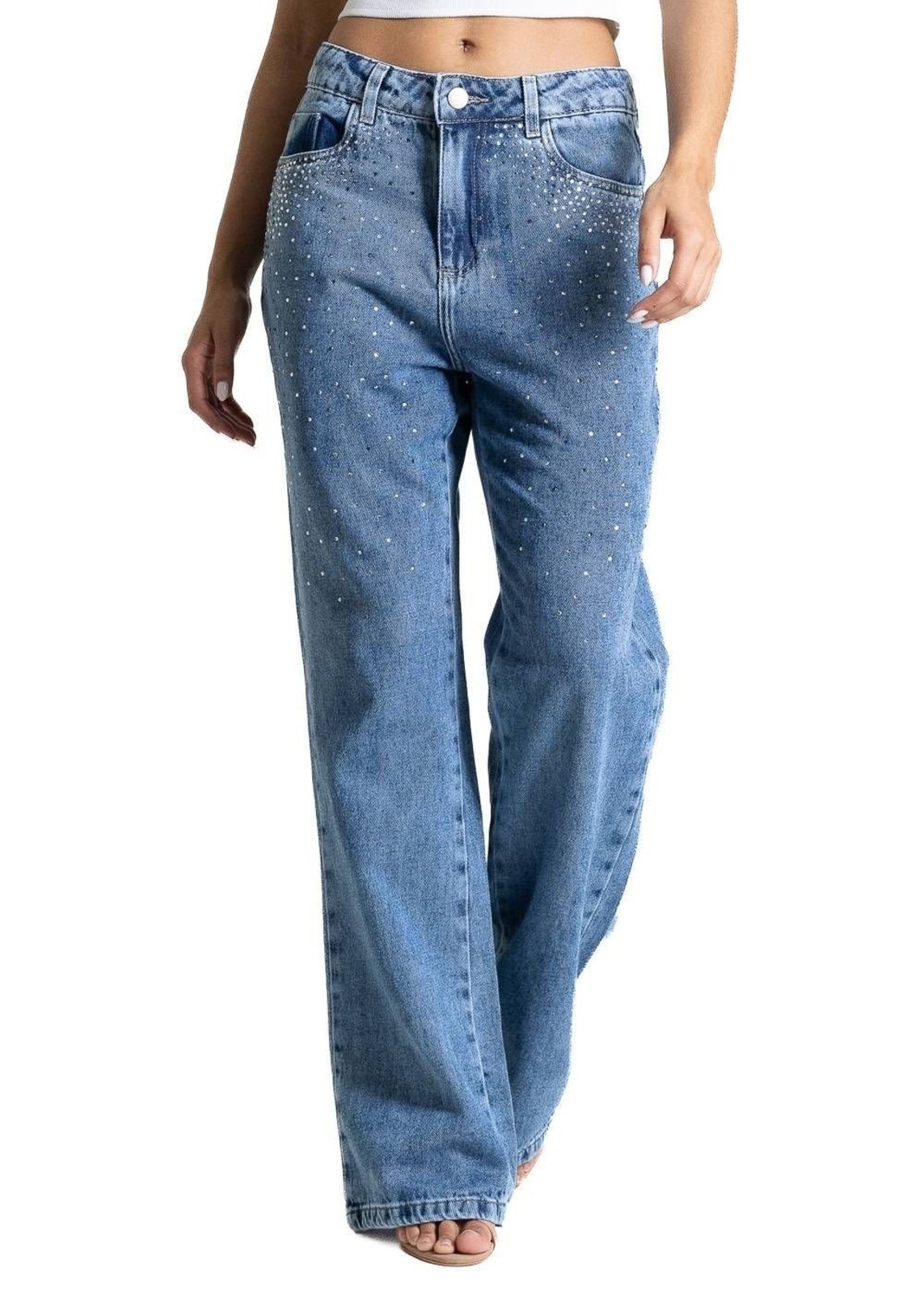 Calça Jeans Sawary Reta Brilho -283905 - Azul - Sawary
