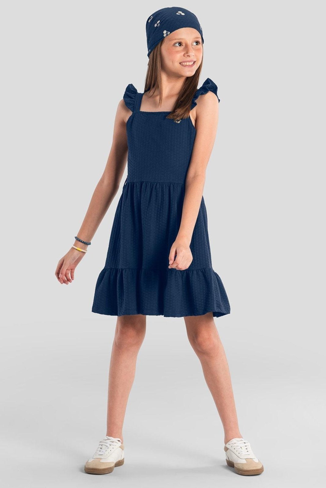Infantil – Vestido menina com lenço Brandili Azul