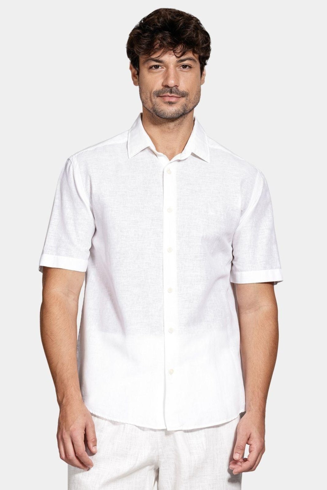 Camisa Aramis Manga Curta Regular Linho Algodão Branco