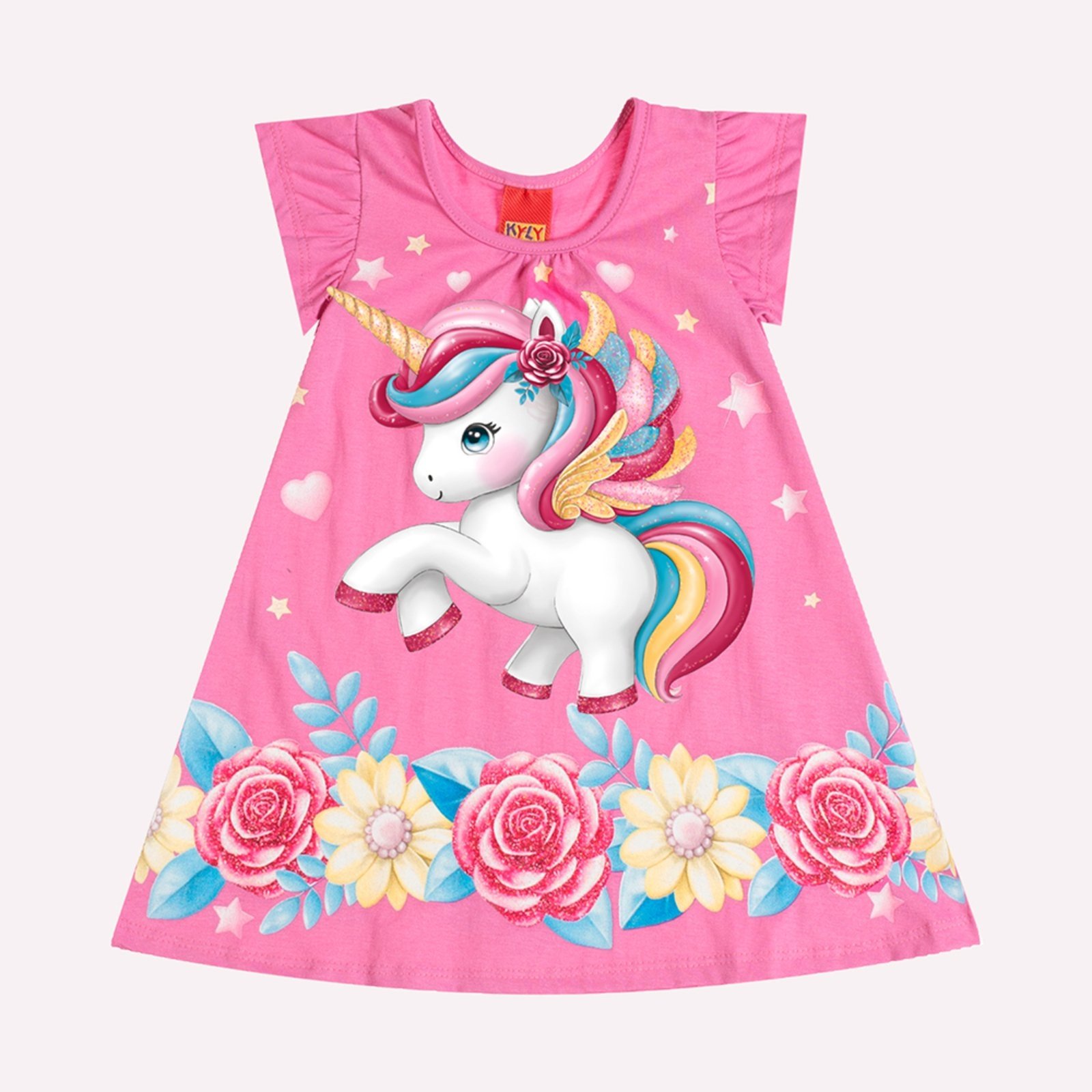 Vista 2 Infantil - Vestido Menina Unicórnio Kyly rosa Kyly rosa
