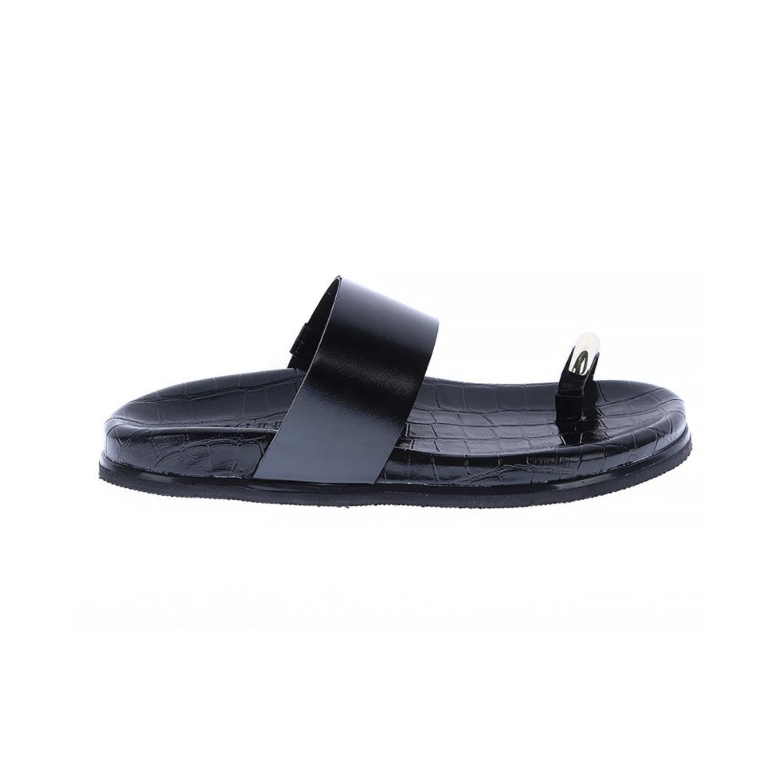 Flat Feminina Damannu Shoes Tira Larga Preta e Detalhe Metal Preto