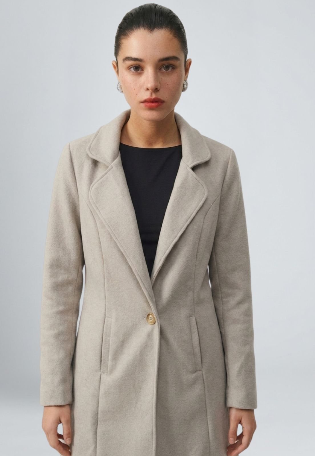 Casaco Feminino 77VS Levosch Lã Batida Soft Botão Unitário Oversized Nude