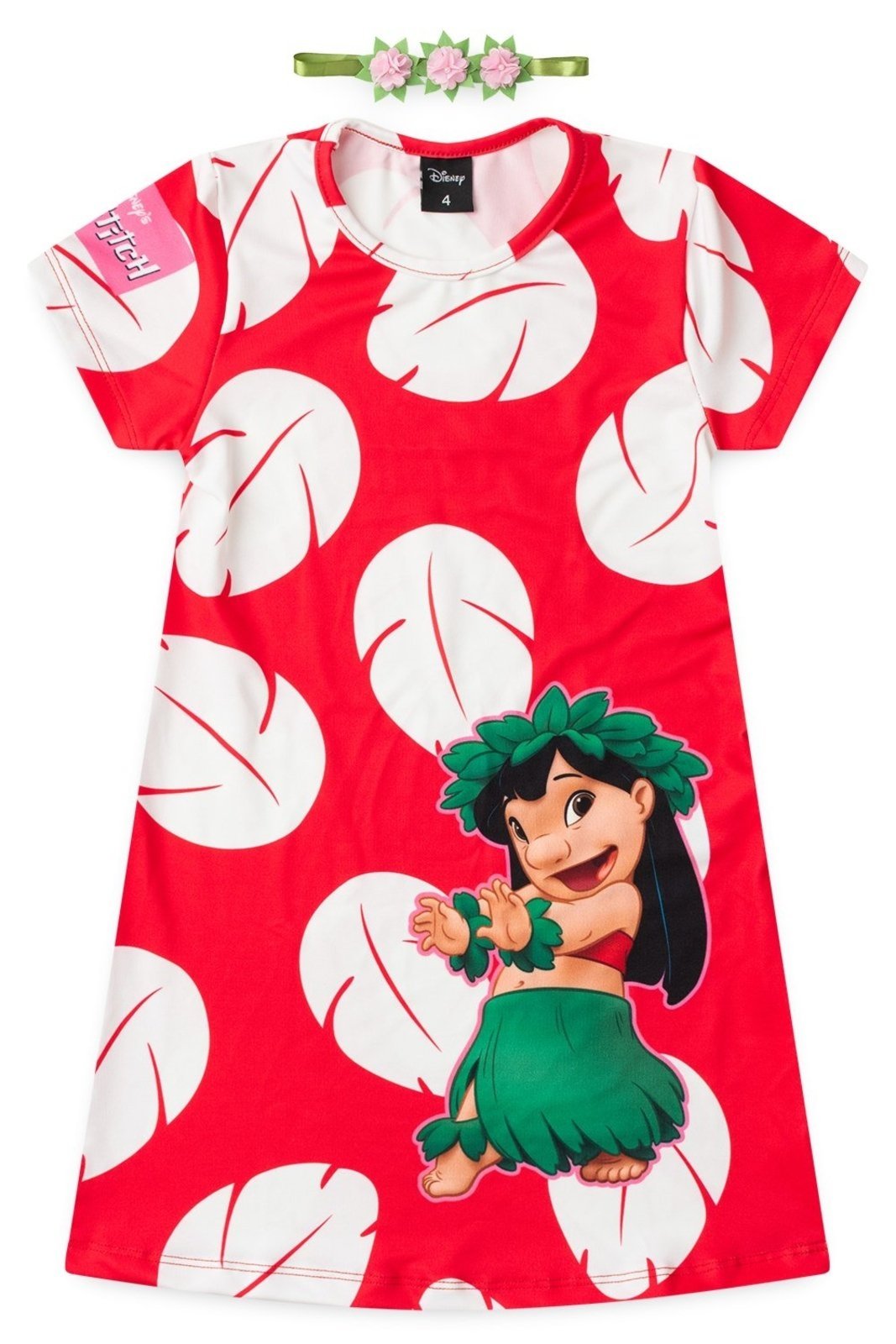 Infantil - Vestido Disney Feminino Lilo Stitch Vermelho