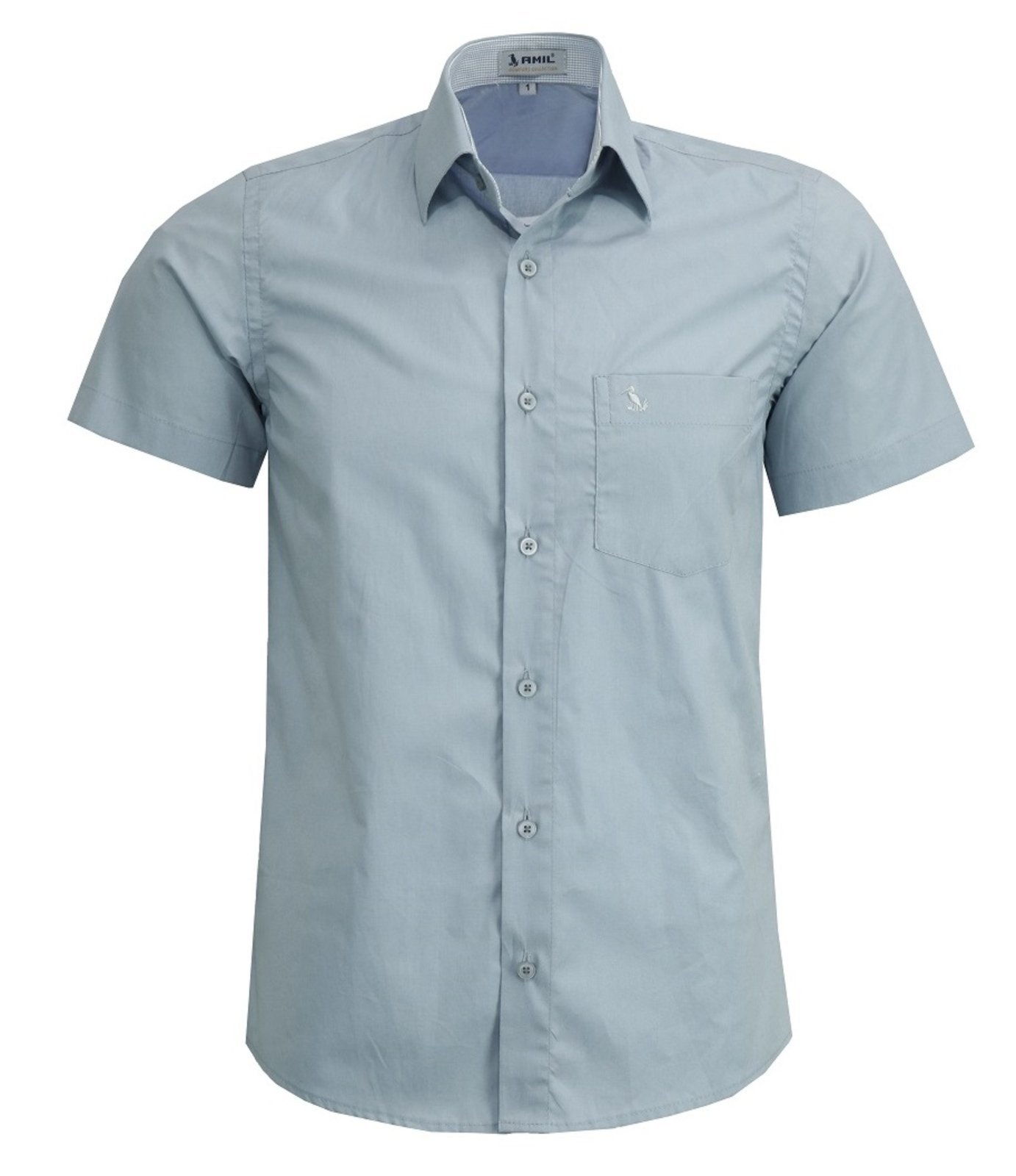 Vista 2 Camisa Social Amil Slim Algodão Malek Manga Curta Com Bolso Luxo cinza Amil cinza