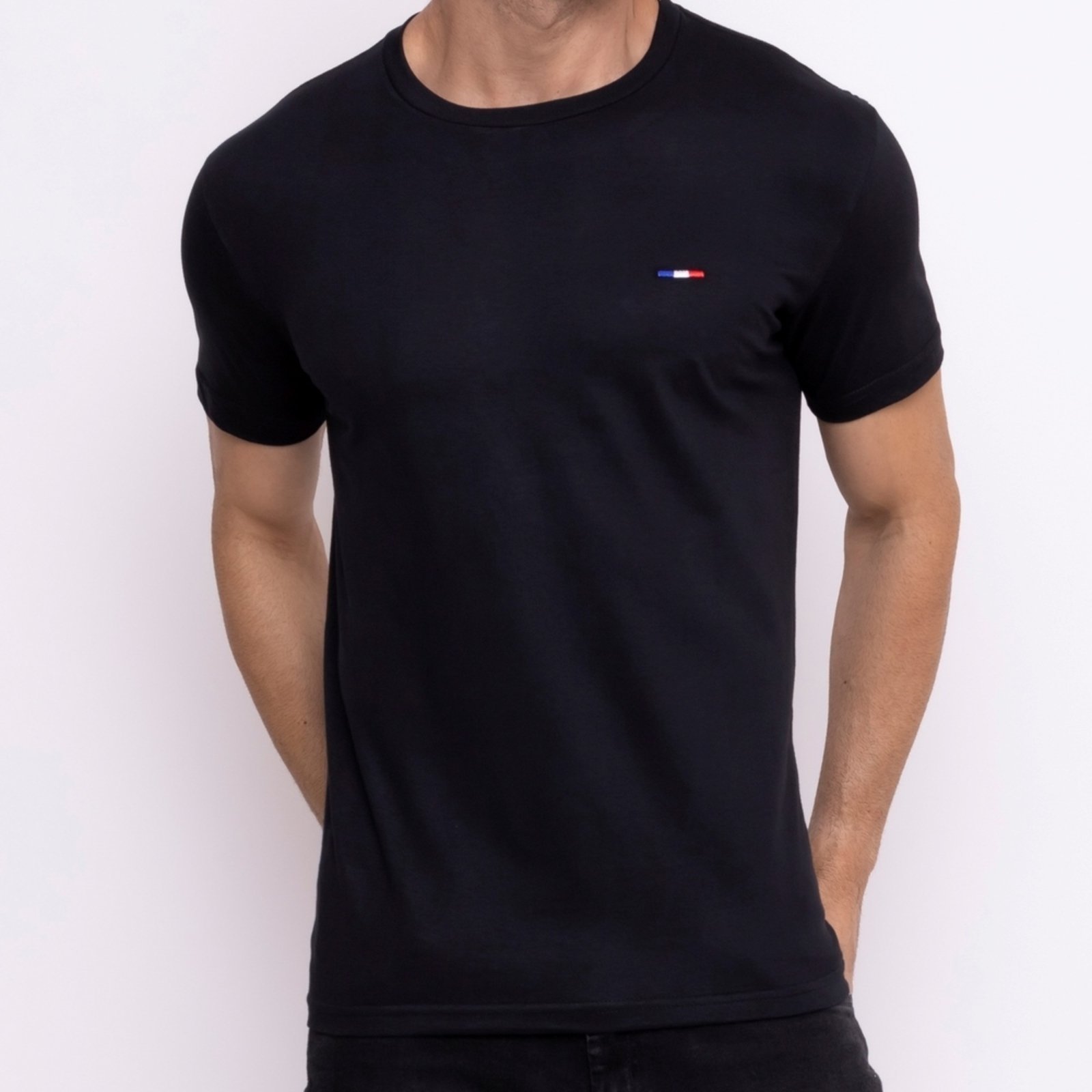 Vista 3 Kit 3 Peças Camisetas Básicas Masculina FMF em Algodão Premium no Estilo Tommy Bordado França Preto Cinza M Mescla multicolorido FMF multicolorido