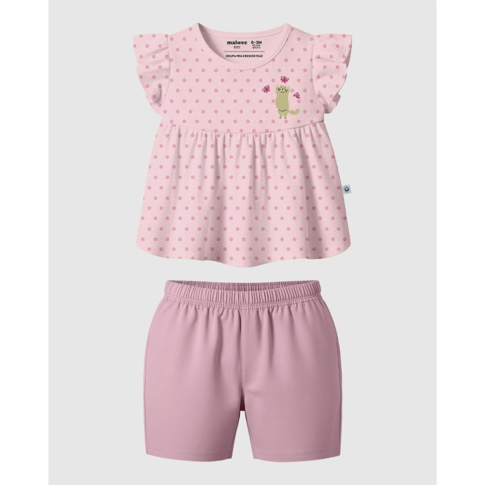 Infantil - Conjunto Menina Blusa Estampa Poá + Bermuda Em Algodão Malwee