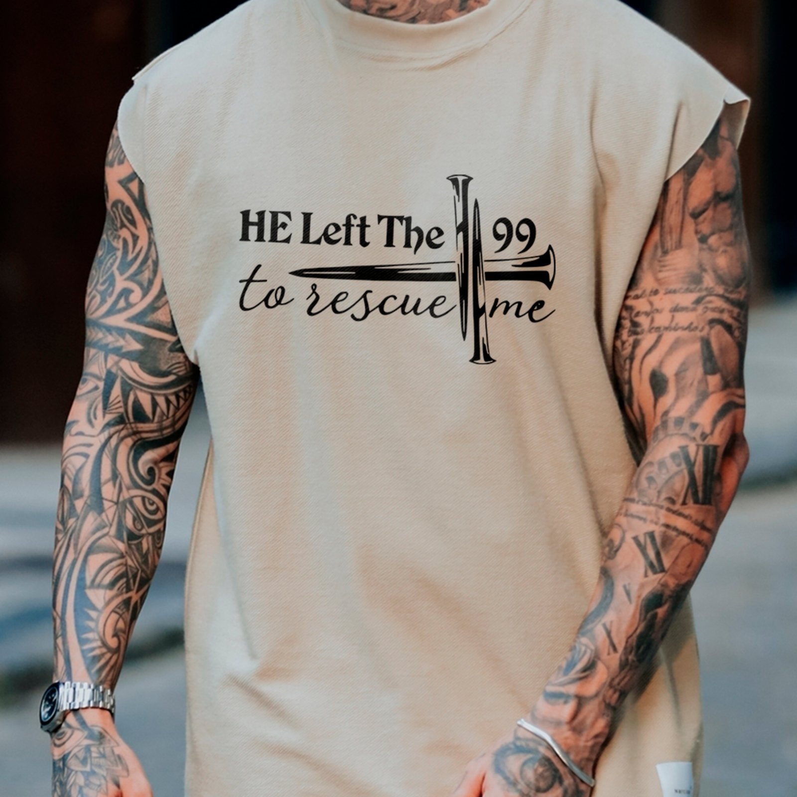 Camiseta Regata Machão He Left The 99 Fé Cristã Off White
