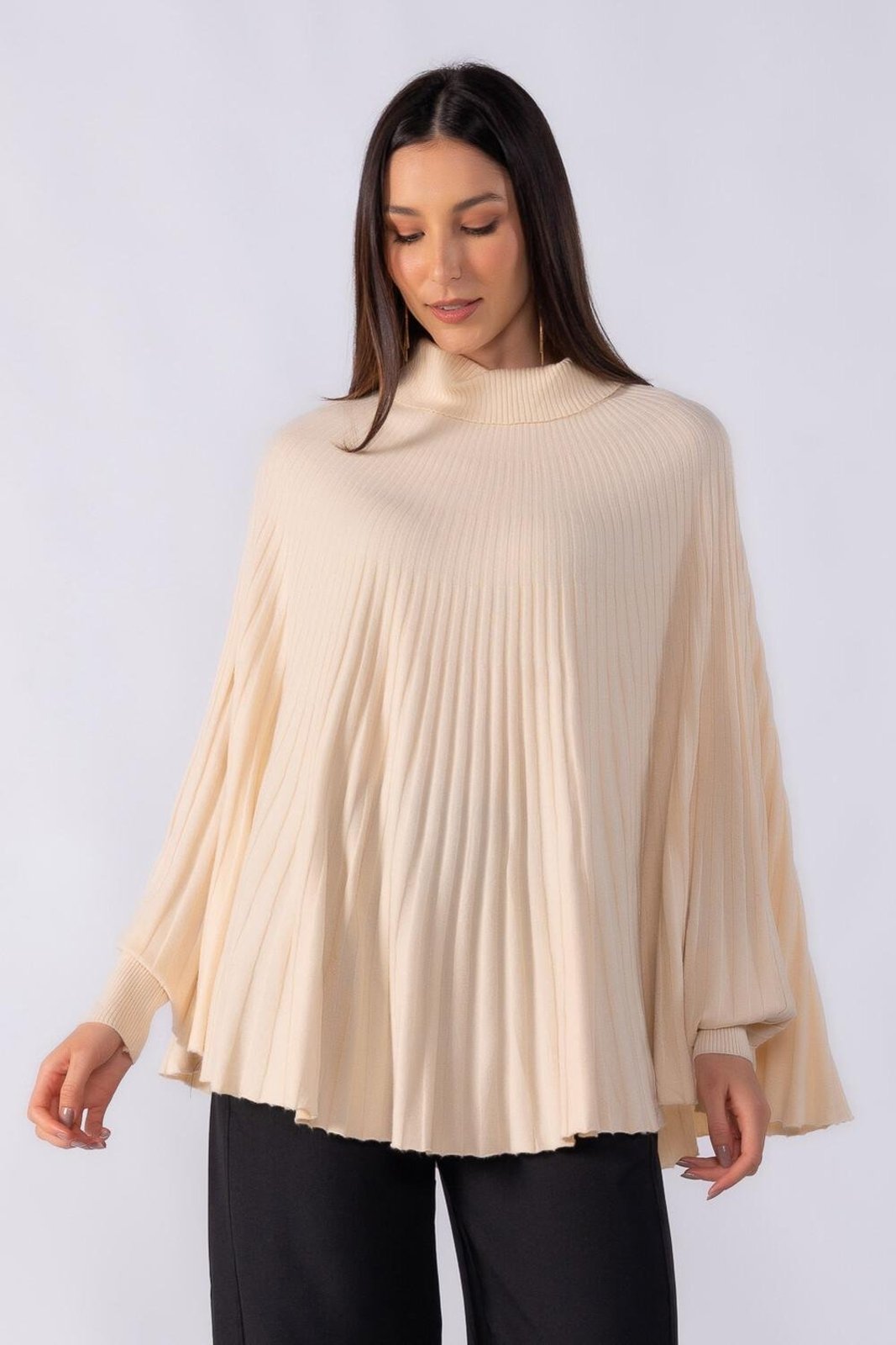 Poncho canelado com punho Bege