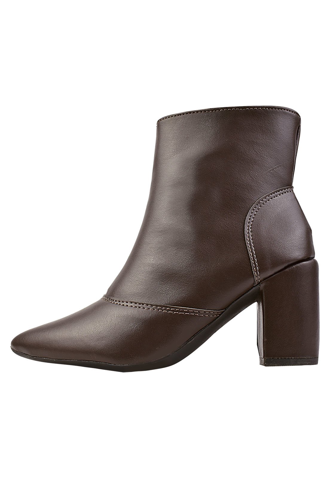 Bota Cano Curto ROSA CHIC CALÇADOS Bico Fino Salto Baixo Coturno Zíper Feminino Café