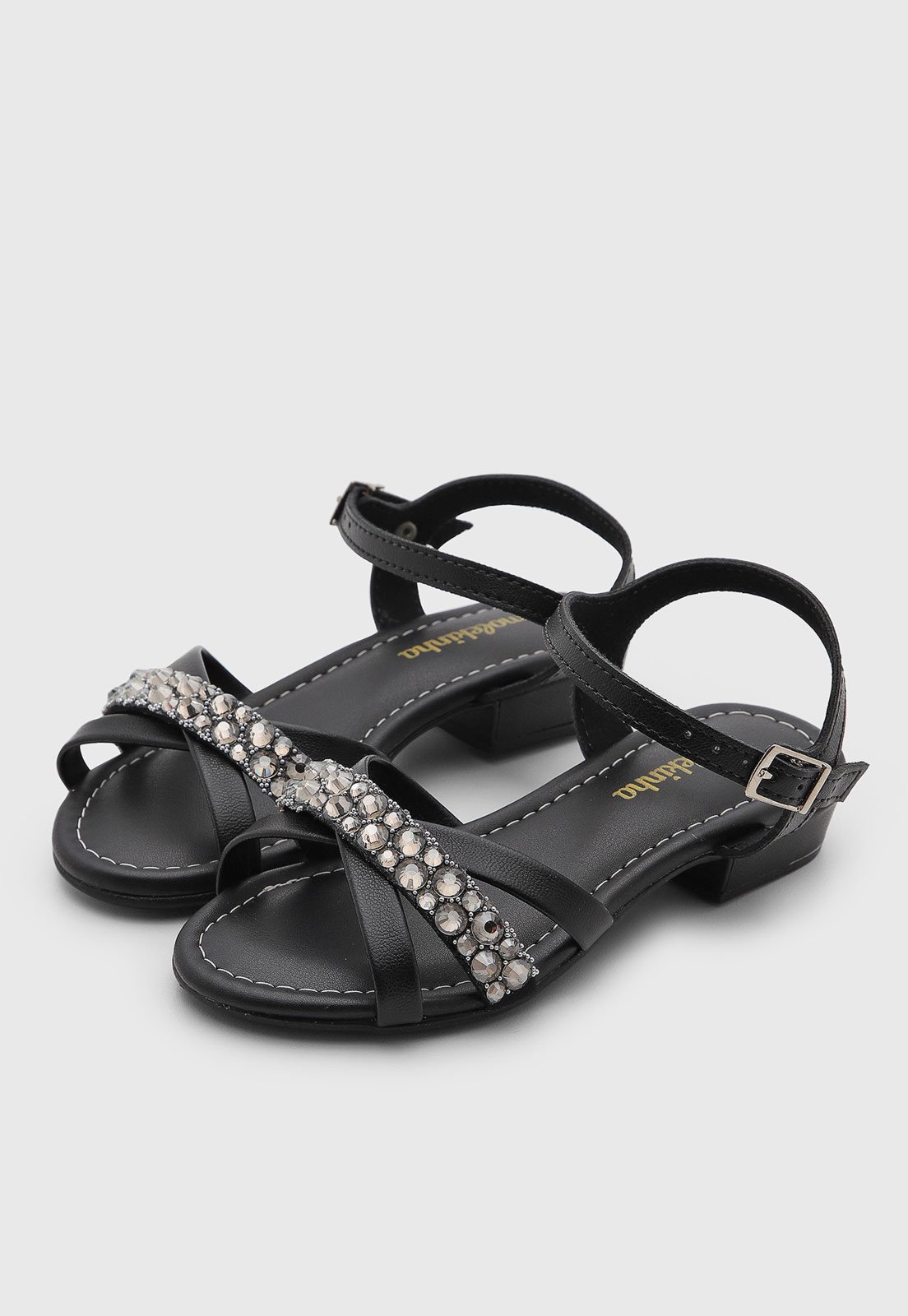 Infantil - Sandália Molekinha Tiras Strass Preta