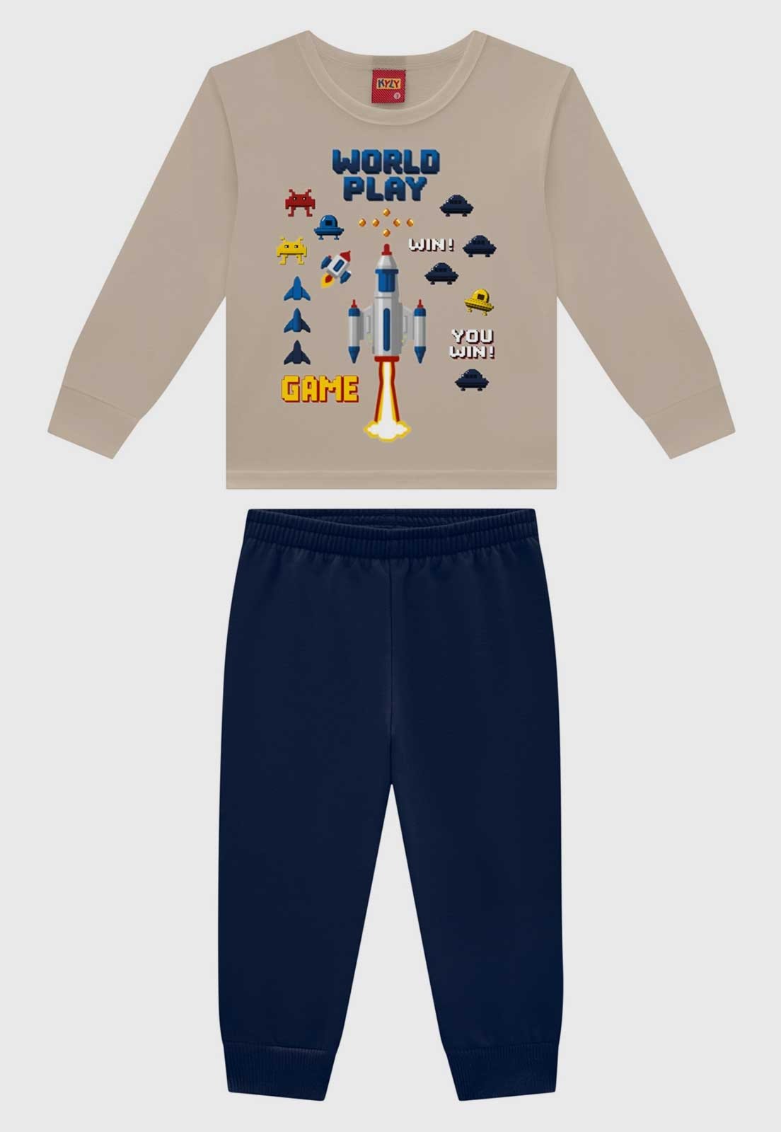 Infantil - Conjunto Kyly Estampa Jogos Bege