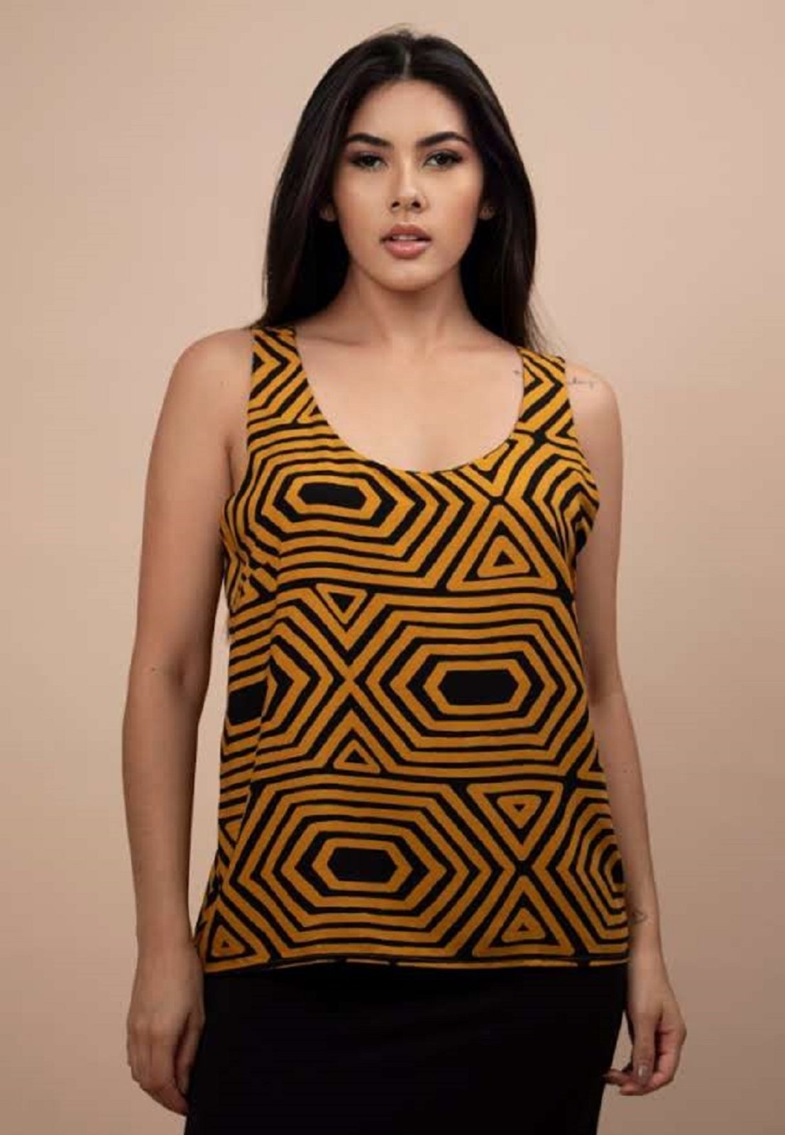 Blusa Regata Nhambu Viscose Estampa Geométrica Moça Bonita