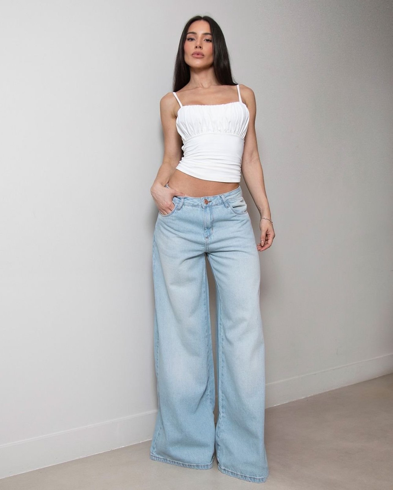 Calça Jeans Wide Leg Feminina Relaxed 25509 Marmorizado Consciência