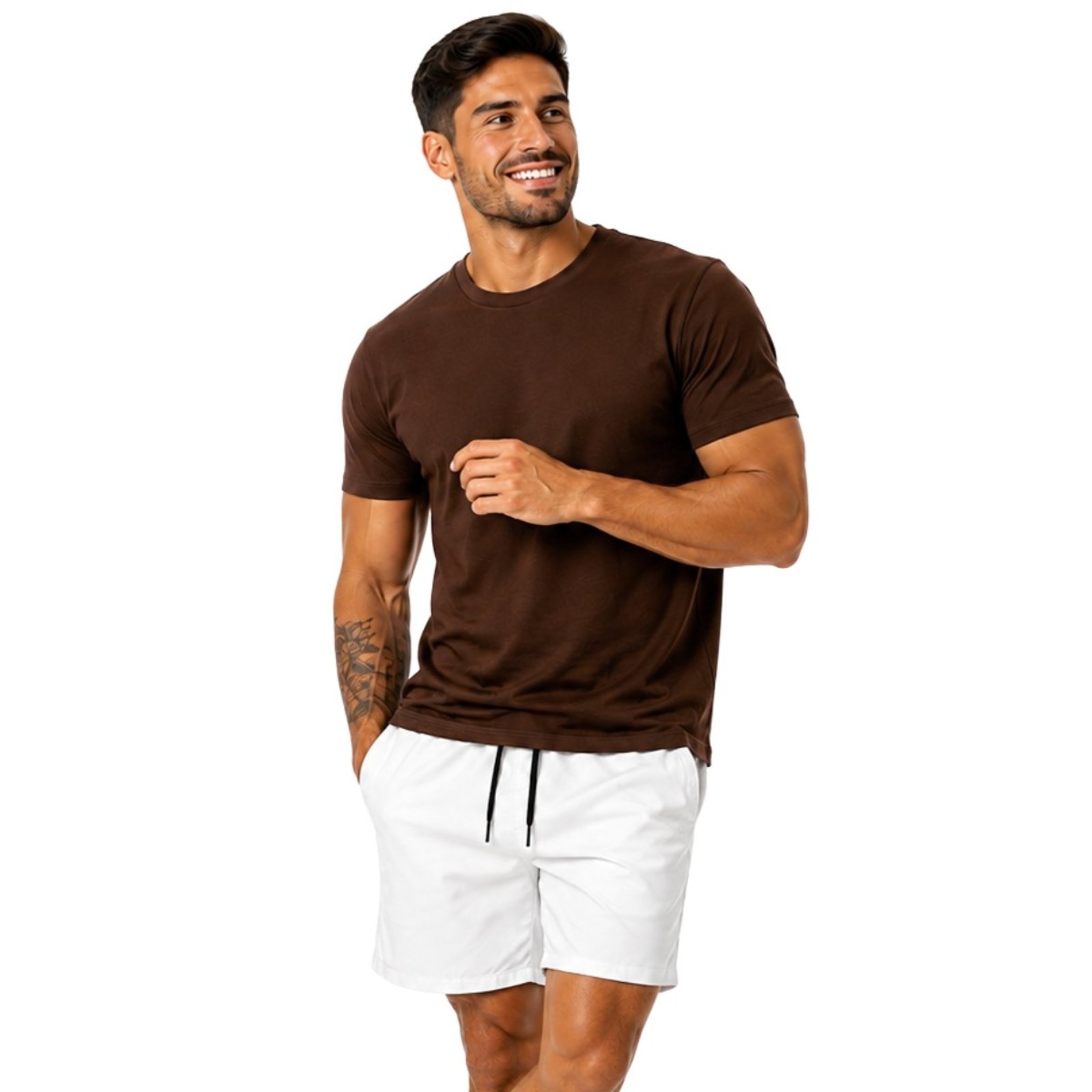 Conjunto Masculino Camiseta Lisa Algodão e Short Tactel Leve
