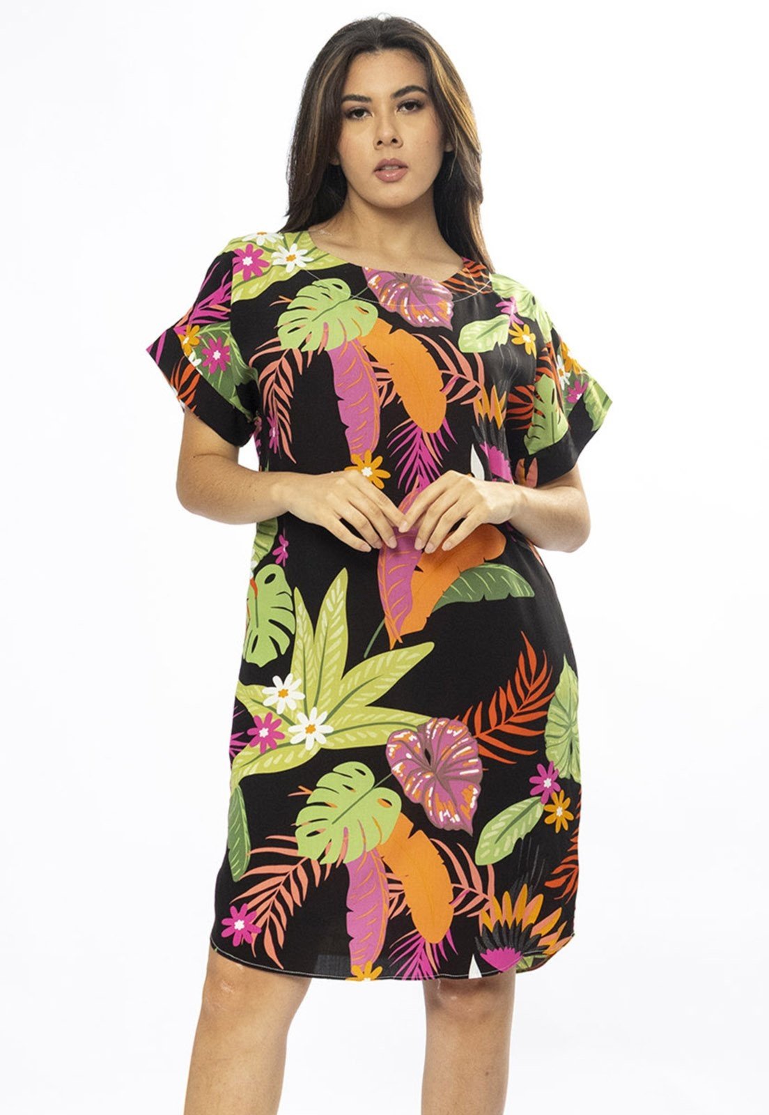 Vestido Curto Cabanafree Viscose com Bolso Estampa Noite Botânica