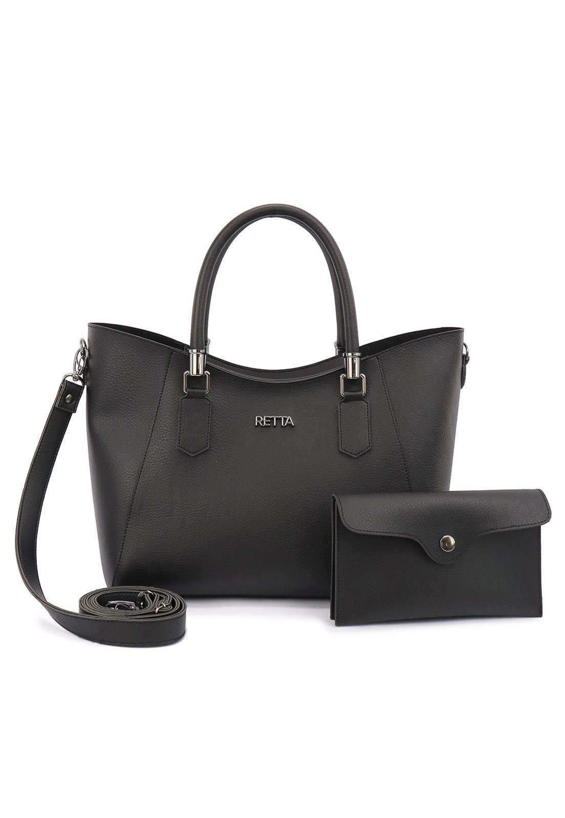 Bolsa Feminina Média Estela com Necessaire e Alça Regulável Preta