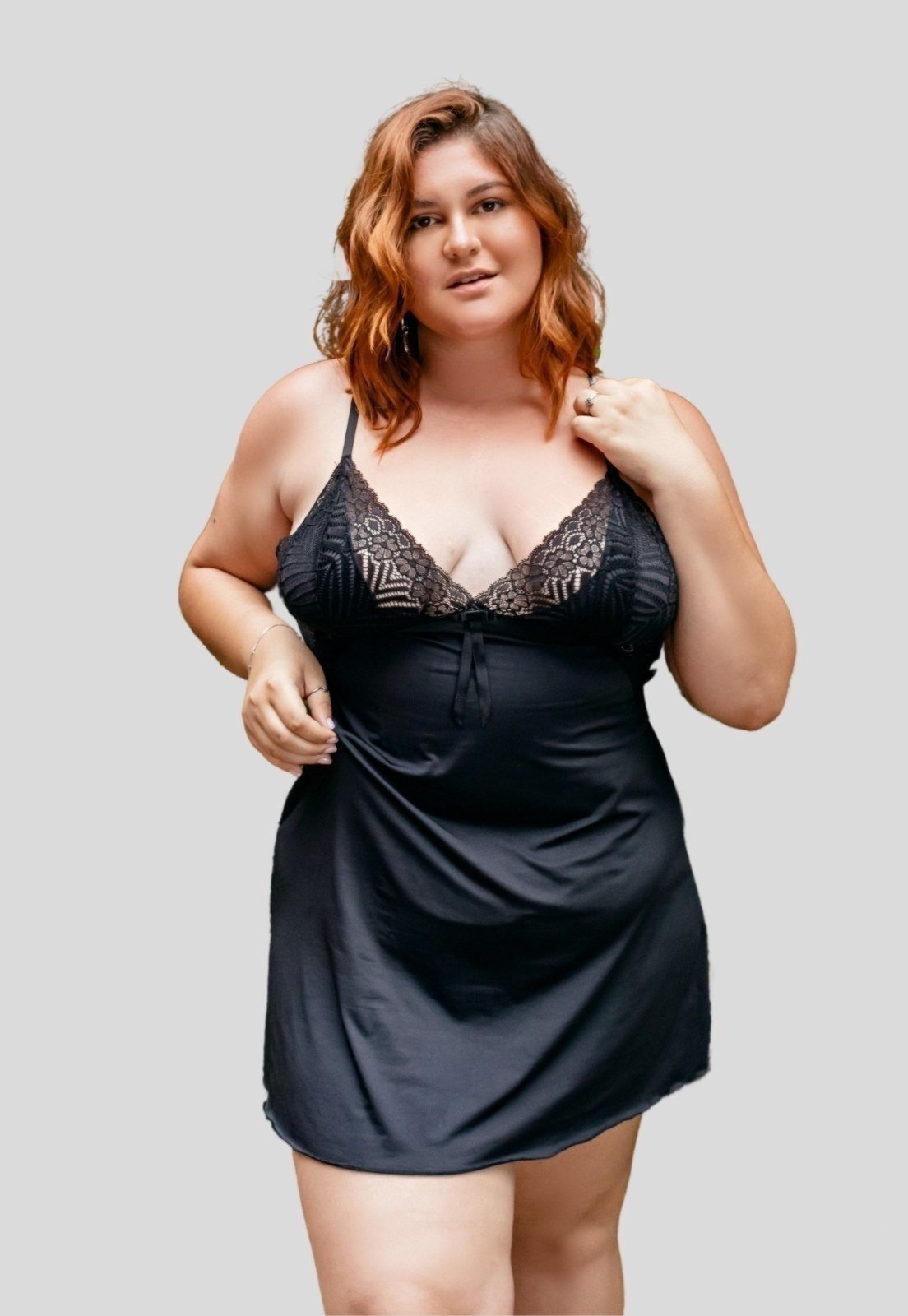 Camisola WLS Modas Plus Size Feminina Liganete e Renda Sensual Sem Bojo Preto