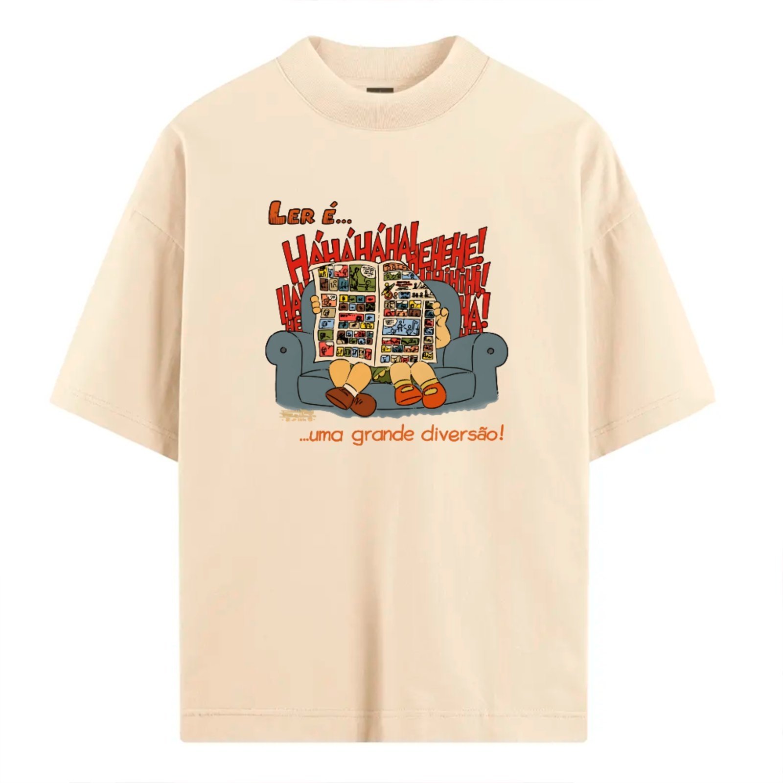 Vista 2 Camiseta Ousy Oversized Quadrinhos Humor Visual Estilo Geek Urbano Unissex Off White off-white white ousy off-white white