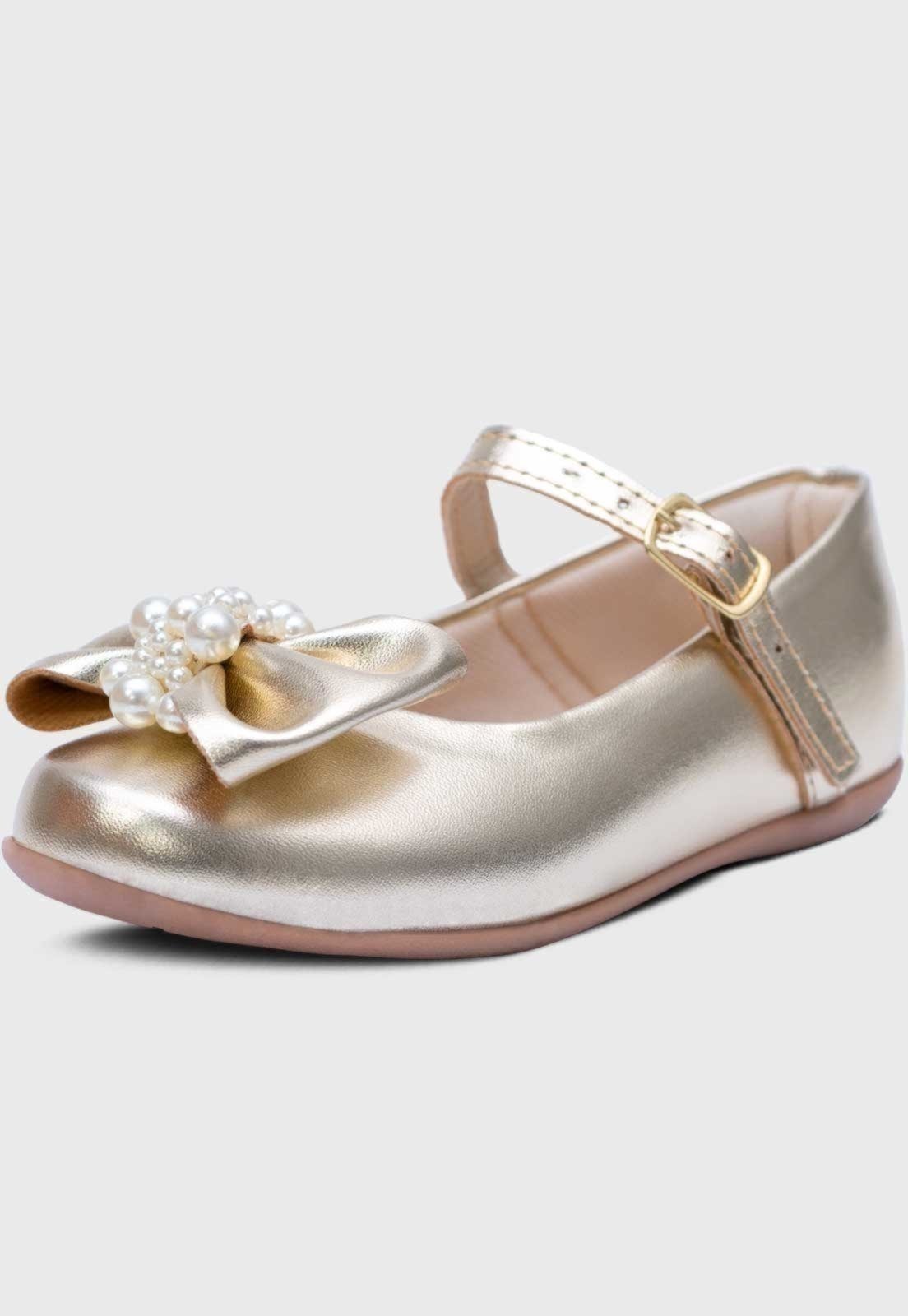 Infantil – Sapatilha Popidi Menina Laço Perola Dourado