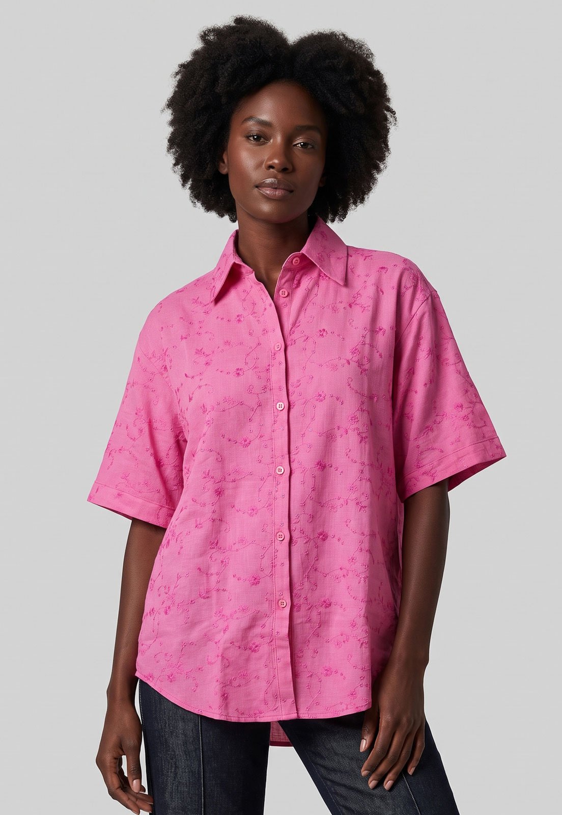 Camisa Feminina Lança Perfume Bordado Rosa