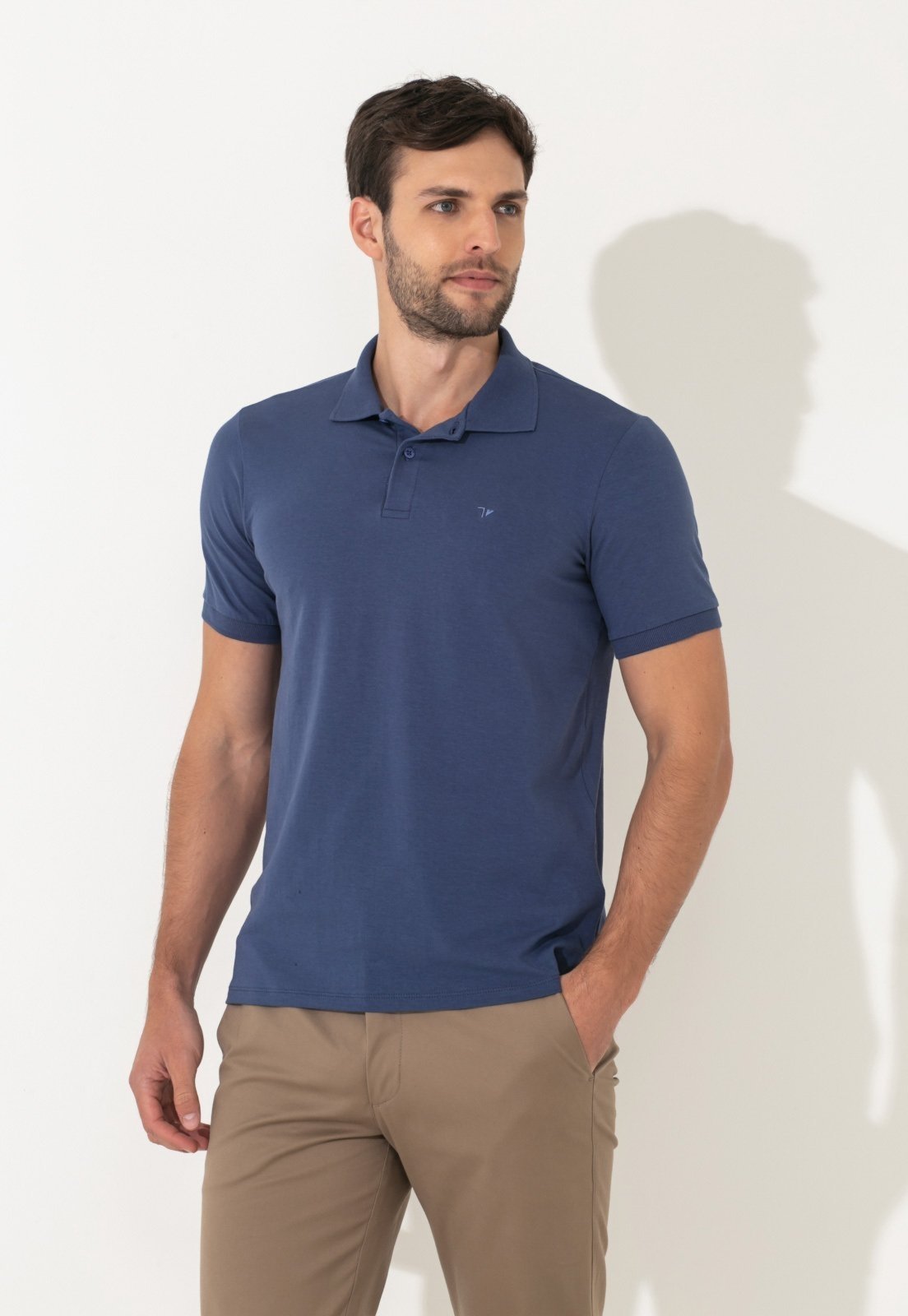 Vista 2 Polo Traymon Slim Com Elastano Indigo azul Traymon azul