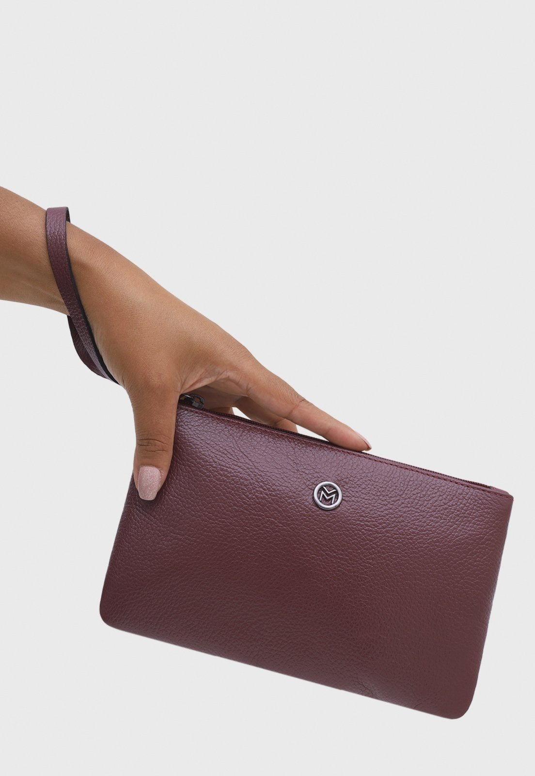 Vista 3 Bolsa Carteira Clutch Couro Mariart Cambará vinho Mariart vinho