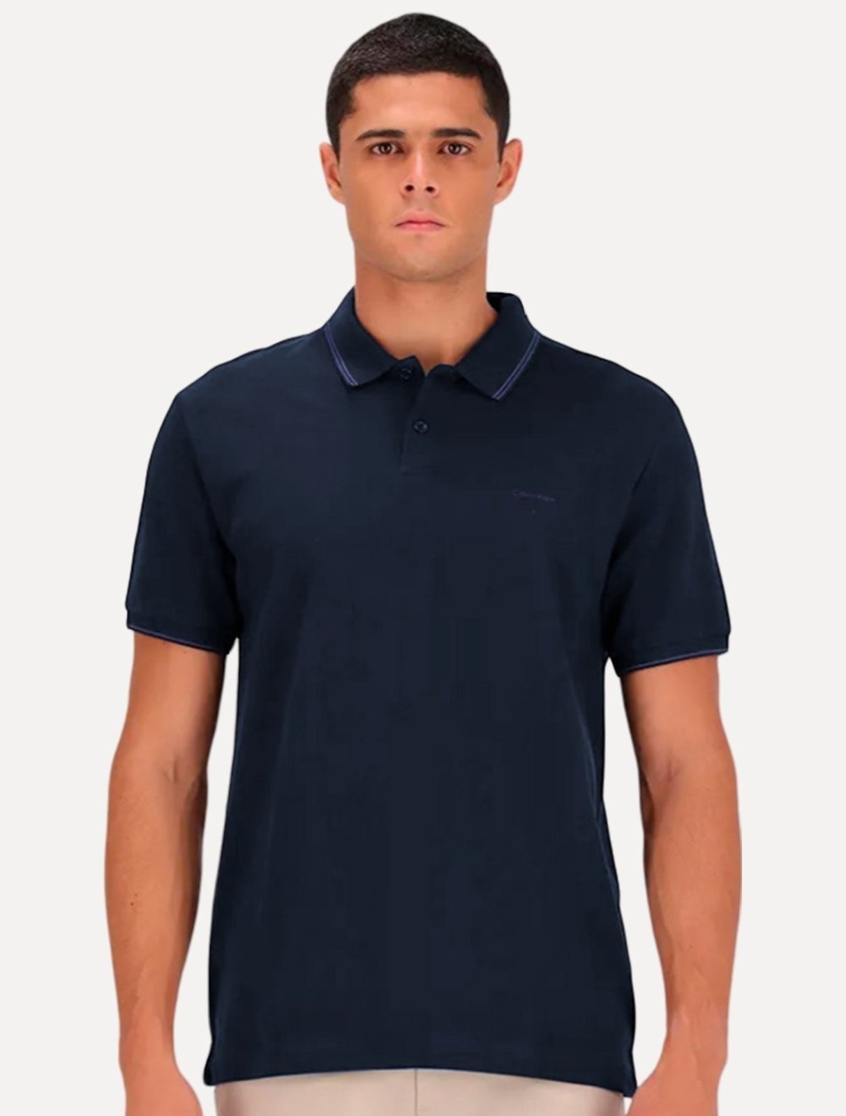 Polo Calvin Klein Piquet Regular Básica Friso Azul Marinho