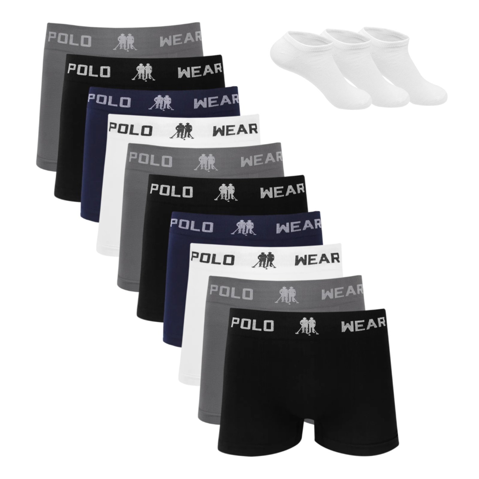 Kit 10 Cueca Boxer Polo Wear Microfibra Sortido + 3 Meias M1 Colorido
