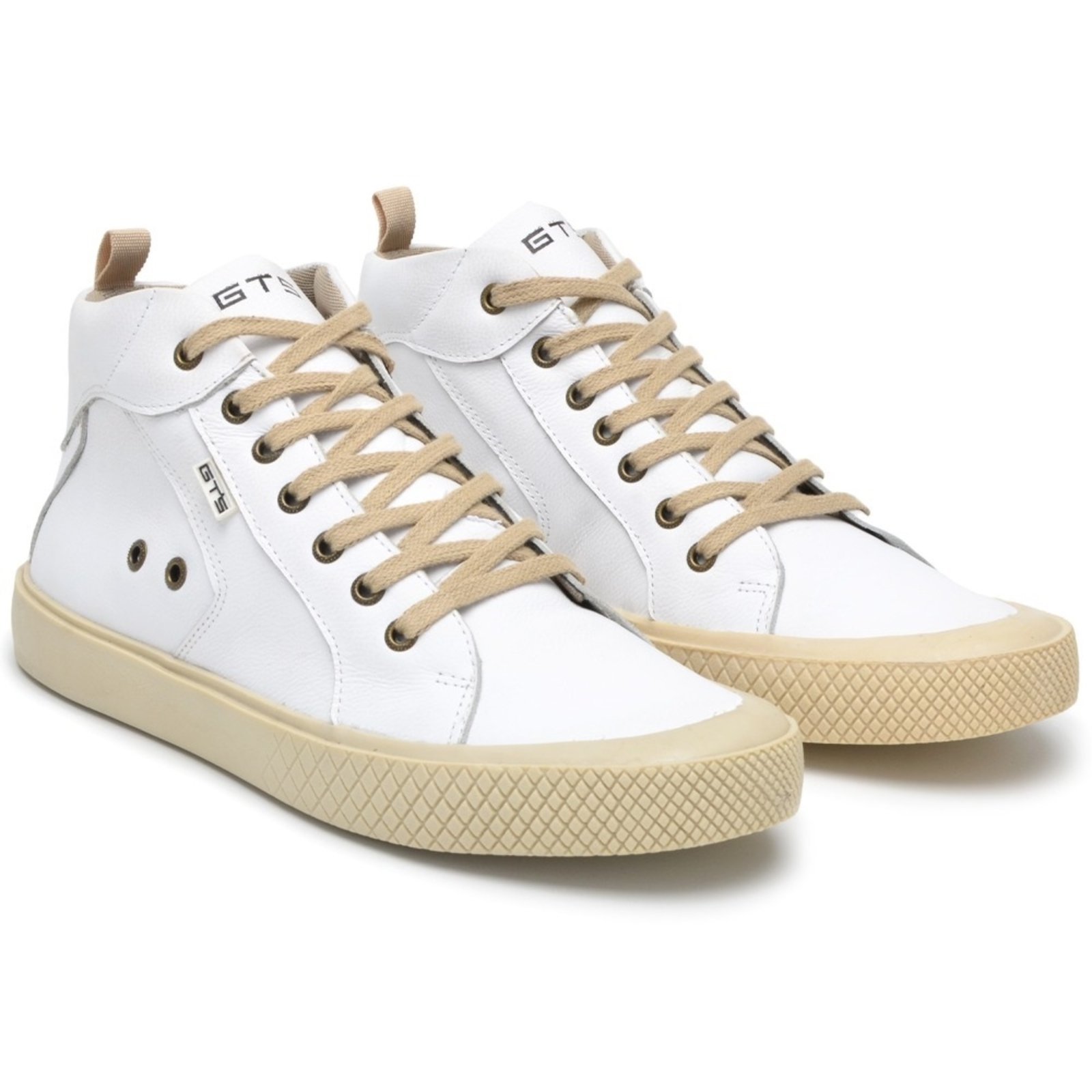 Tênis Casual Couro Masculino Cano Alto Amarração Solado Flat Emborrachado Natural Reforçado Branco