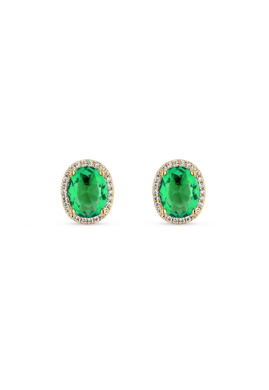 Trio De Brincos Semijoia Pedra Verde E Ponto De Luz Zircônia Banhados A Ouro 18K Br094-001 Dourado