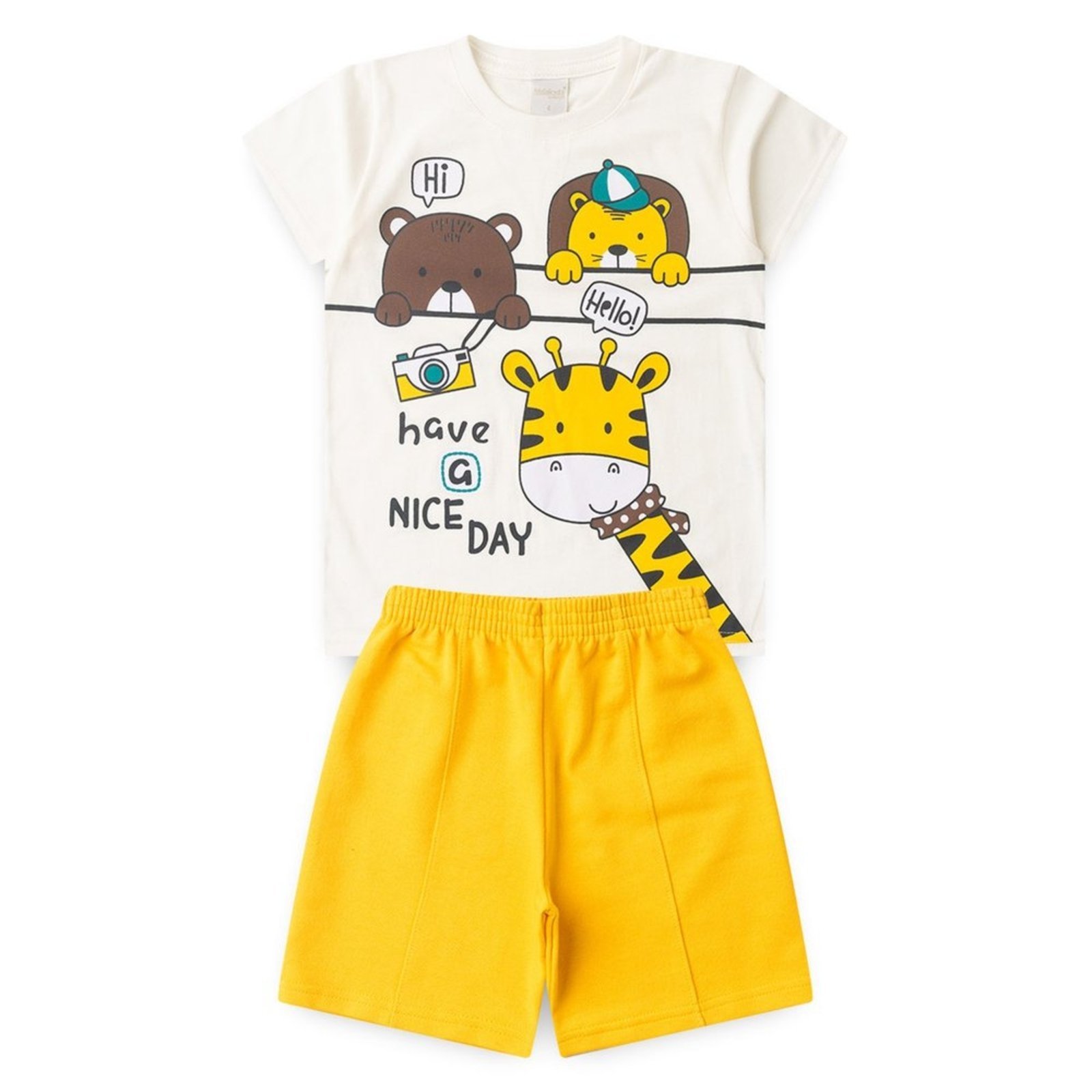 Vista 3 Infantil - Conjunto Molekada Verão Menino Natural Camiseta e Bermuda Com Recorte Turma da Selva bege natural Molekada bege natural