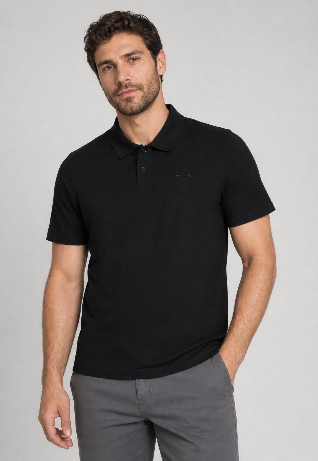 Polo Masculina Fila Regular Clássica Preta