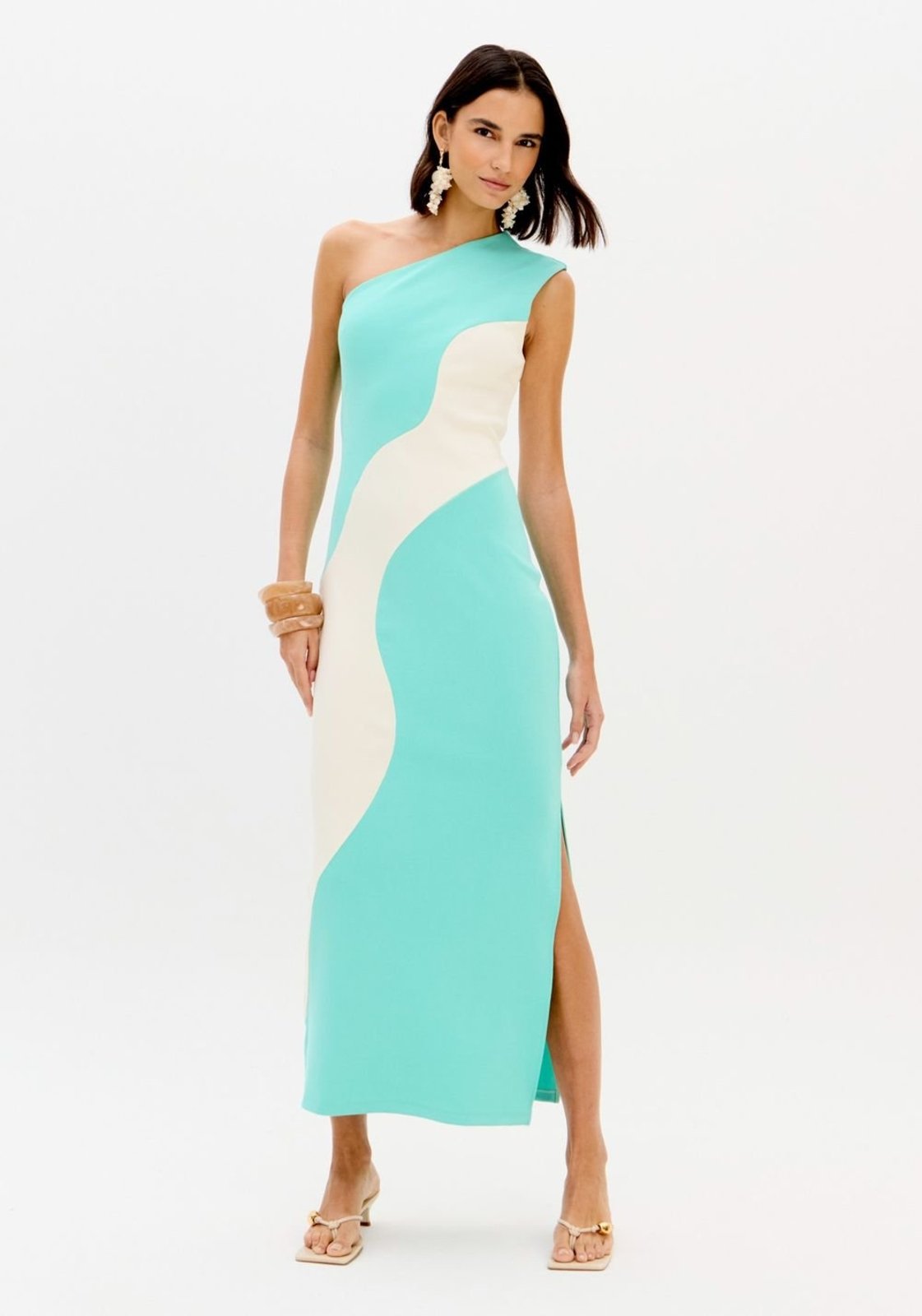 Vista 2 Vestido Super Midi Com Fenda Lateral Lança Perfume verde Lança Perfume verde