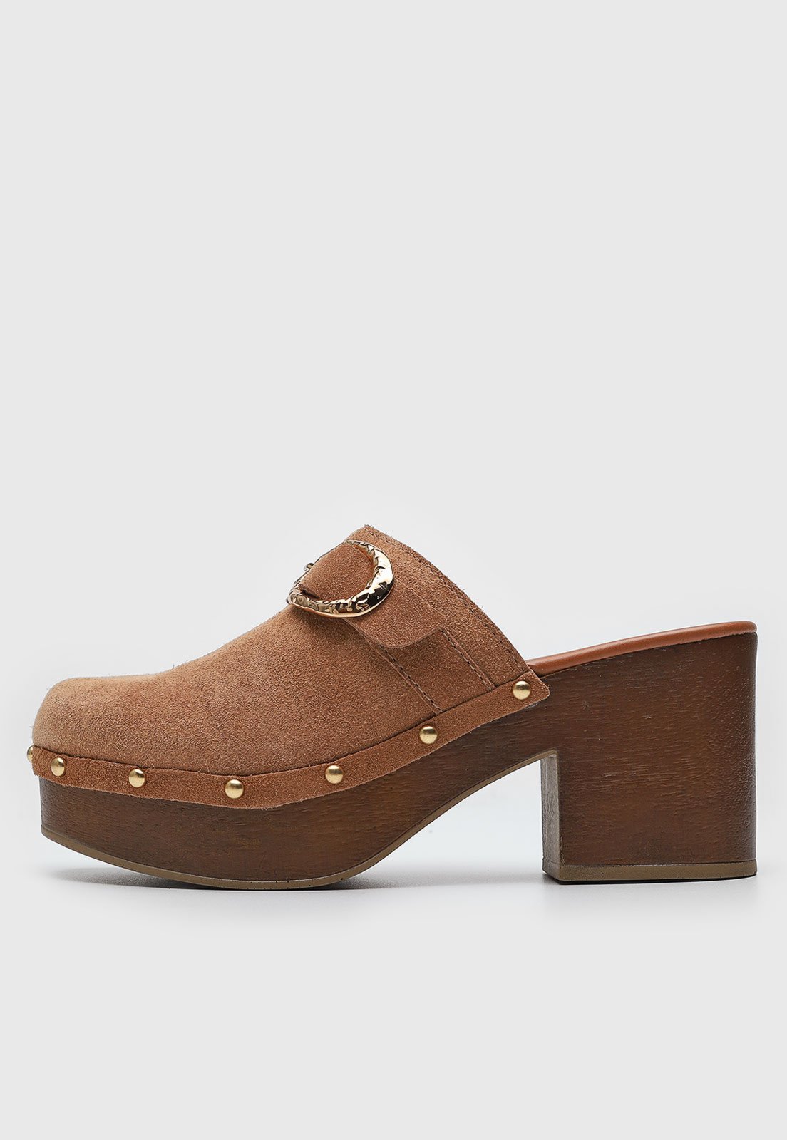 Tamanco Feminino Bottero Salto Bloco Tachas Caramelo