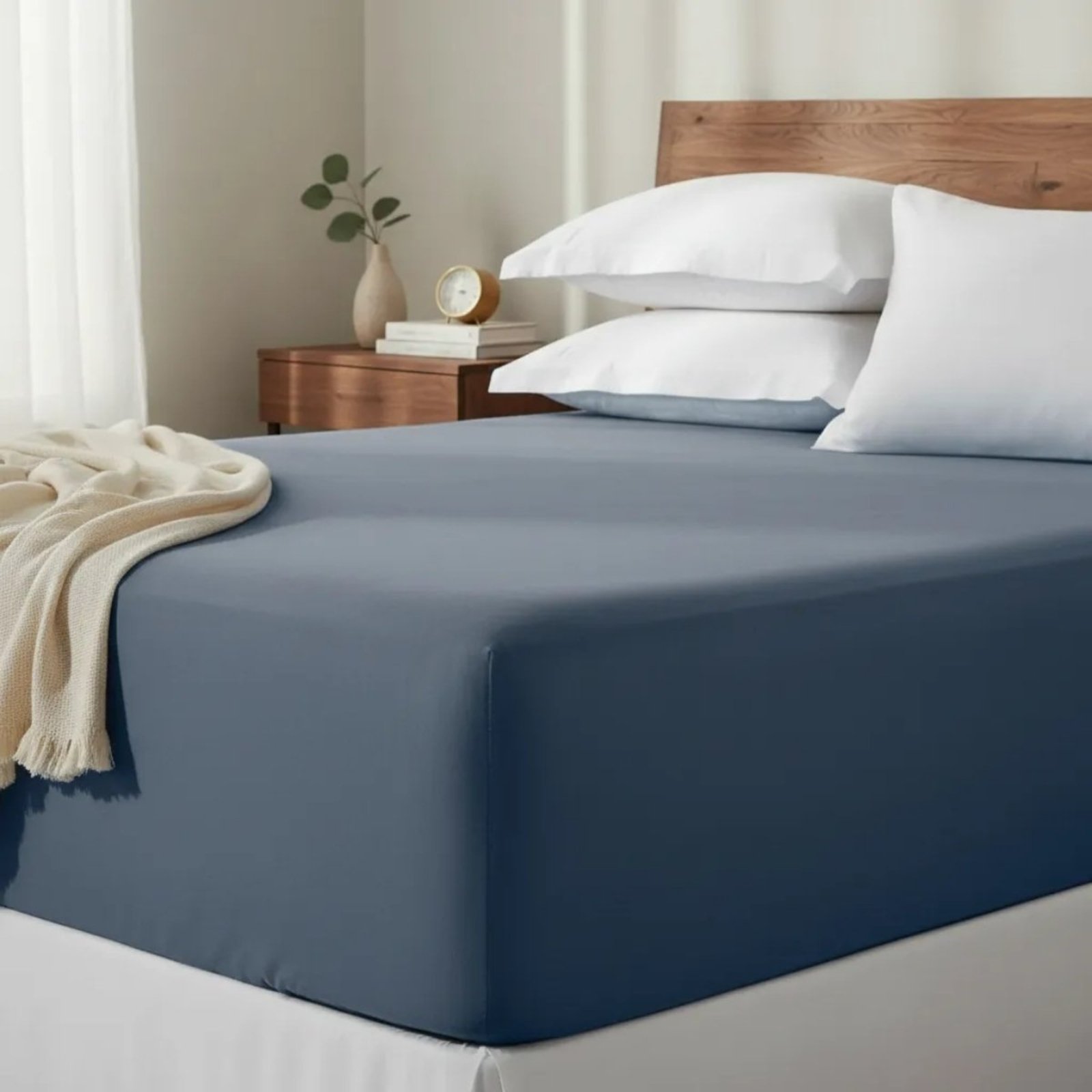 Lençol Com Elástico Casal Karsten 200 Fios Tom Azul Anoitecer