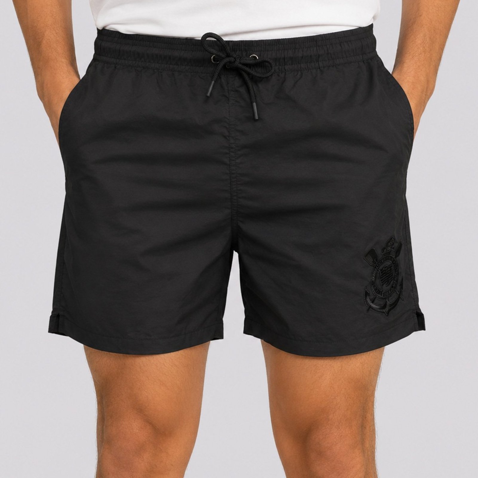 Shorts Corinthians Logo Poliamida All Black