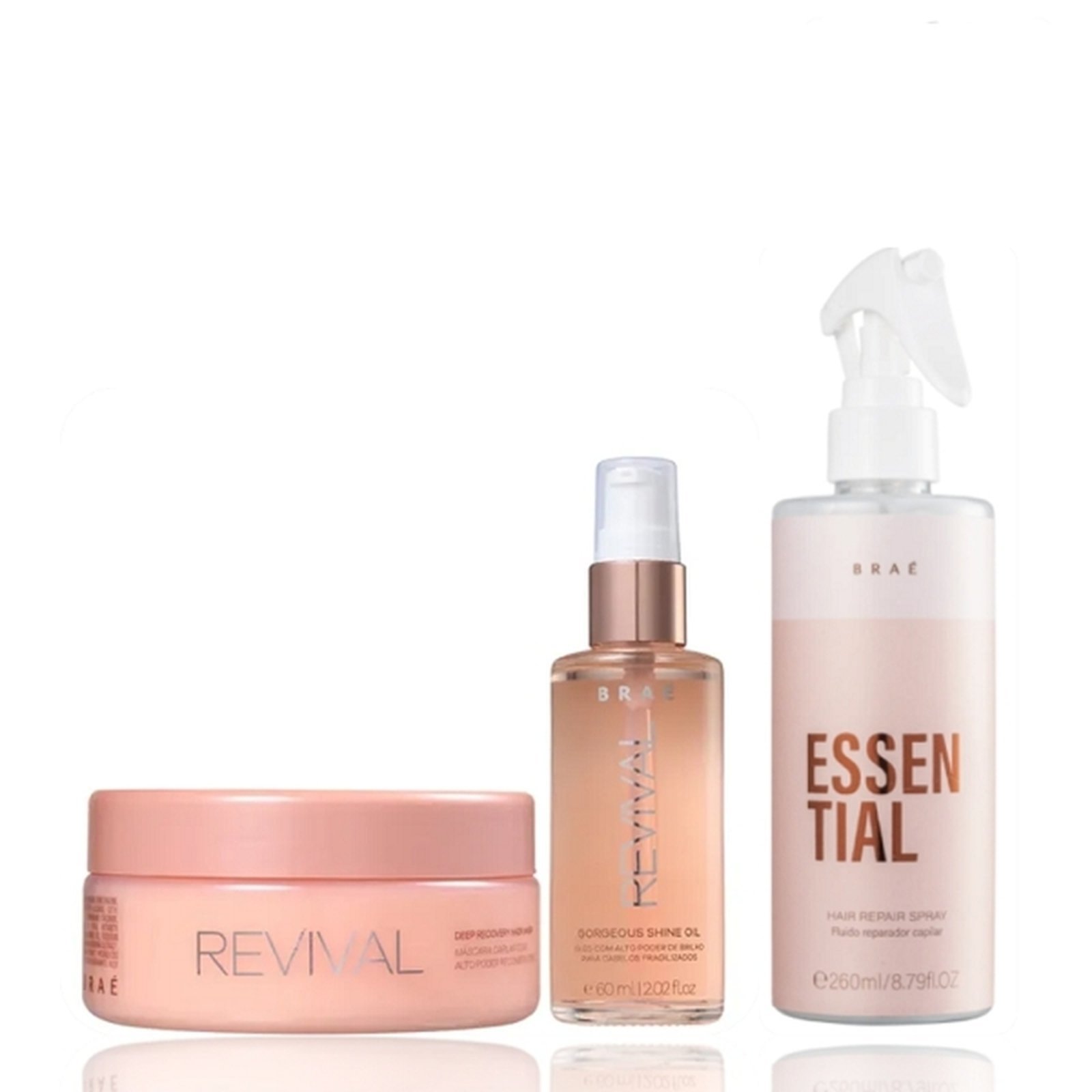 BRAÉ Revival – Máscara de Reconstrução 200g+Gorgeous Shine Oil 60ml+Essential 260ml