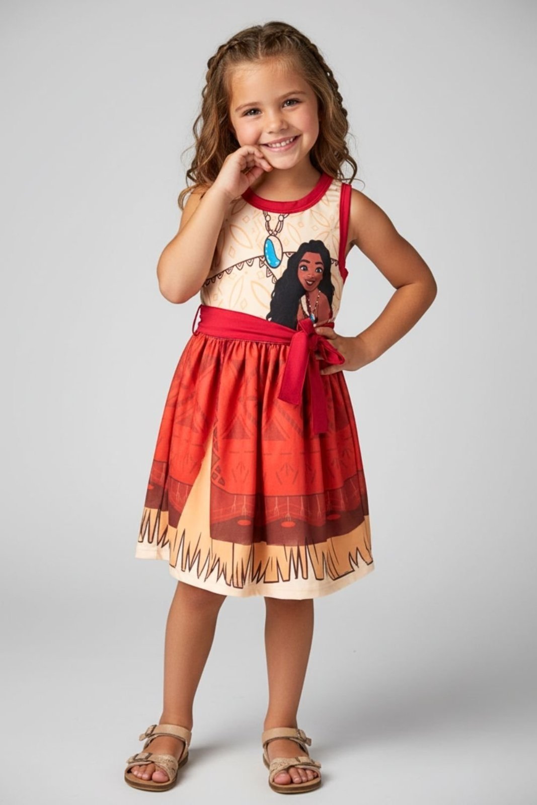 Vista 2 Infantil - Vestido Disney Feminino Menina Moana vermelho Disney vermelho