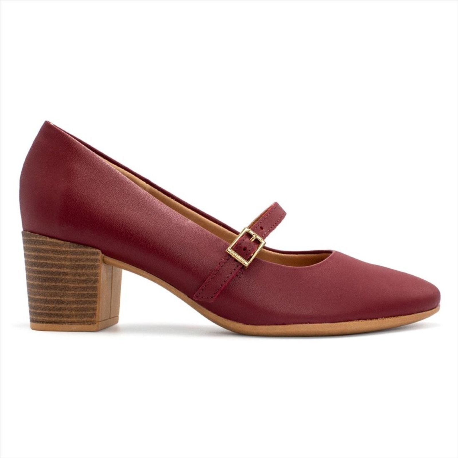 Scarpin Usaflex Feminino Boneca Couro Salto Bloco Tira Fivela AF1207