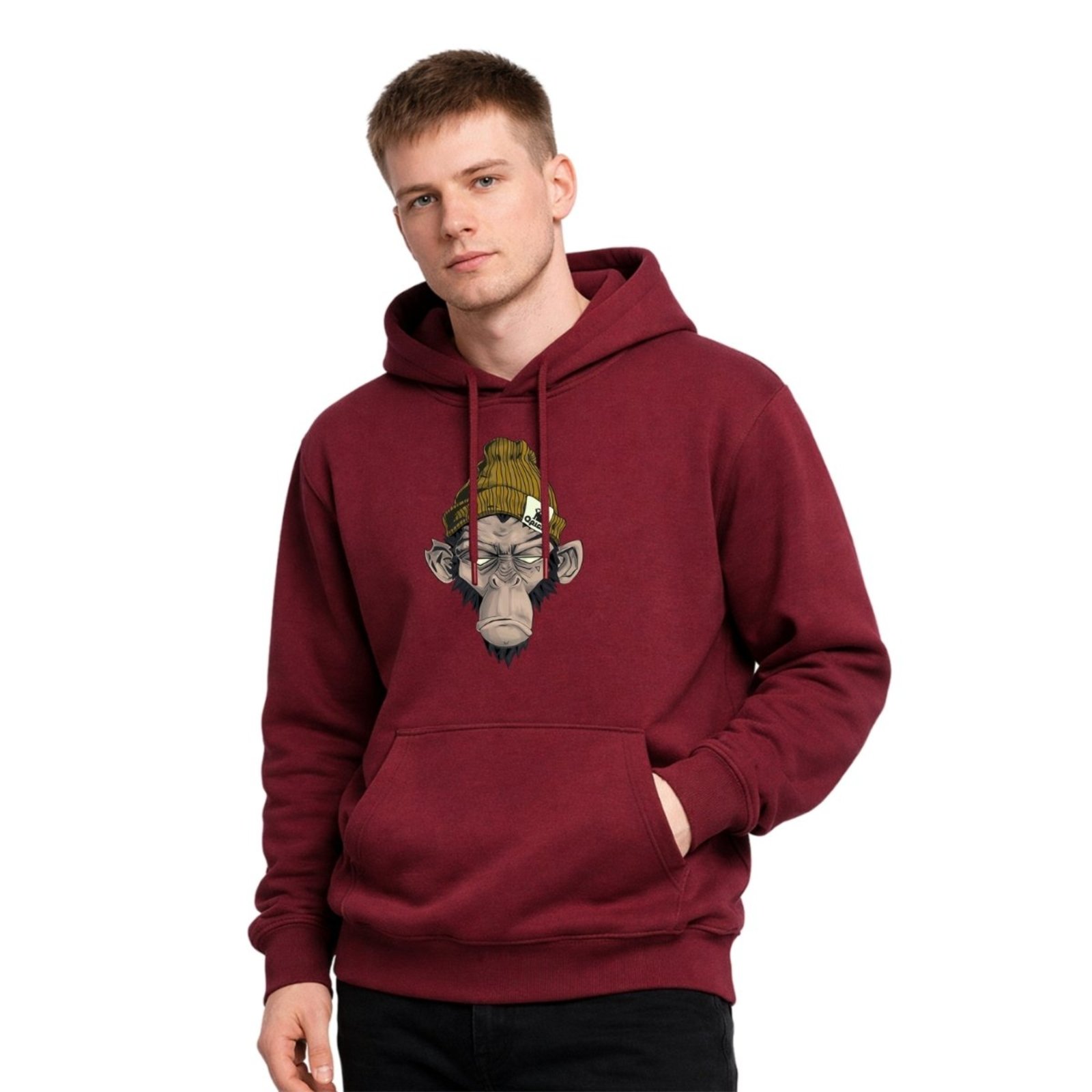 Moletom Forro Flanelado Estampado Com Capuz E Bolso Canguru Blusa De Frio Vinho