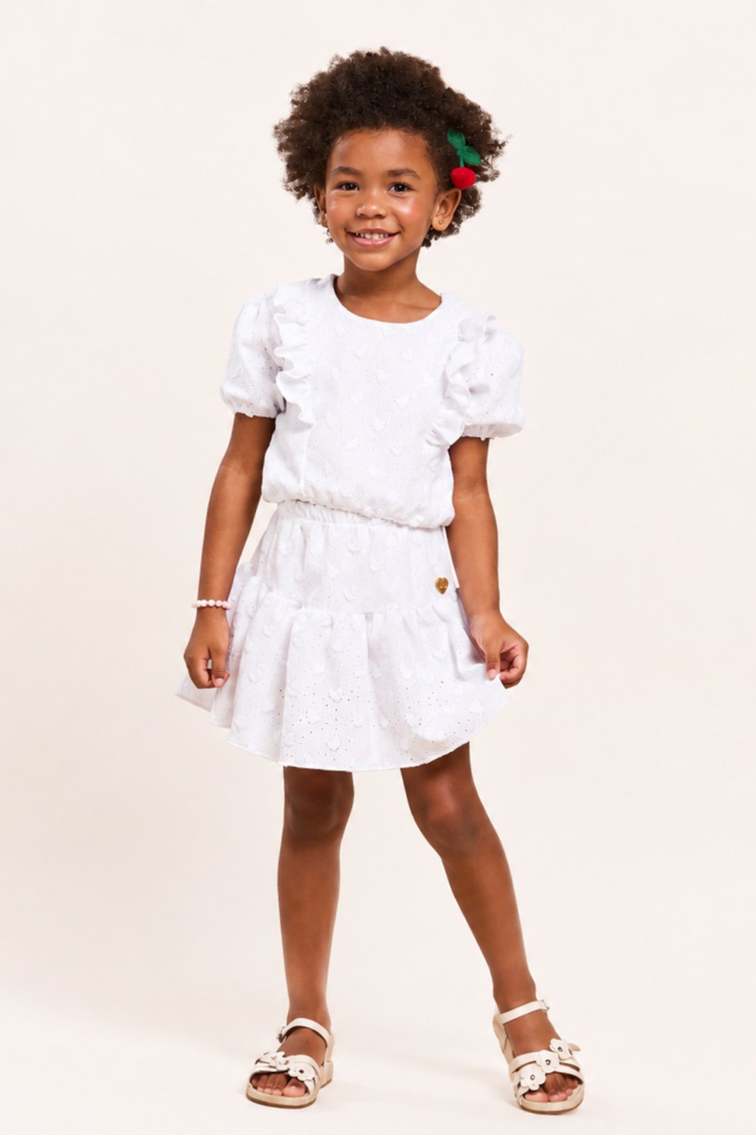 Infantil - Conjunto Menina Shorts Saia Babados Branco