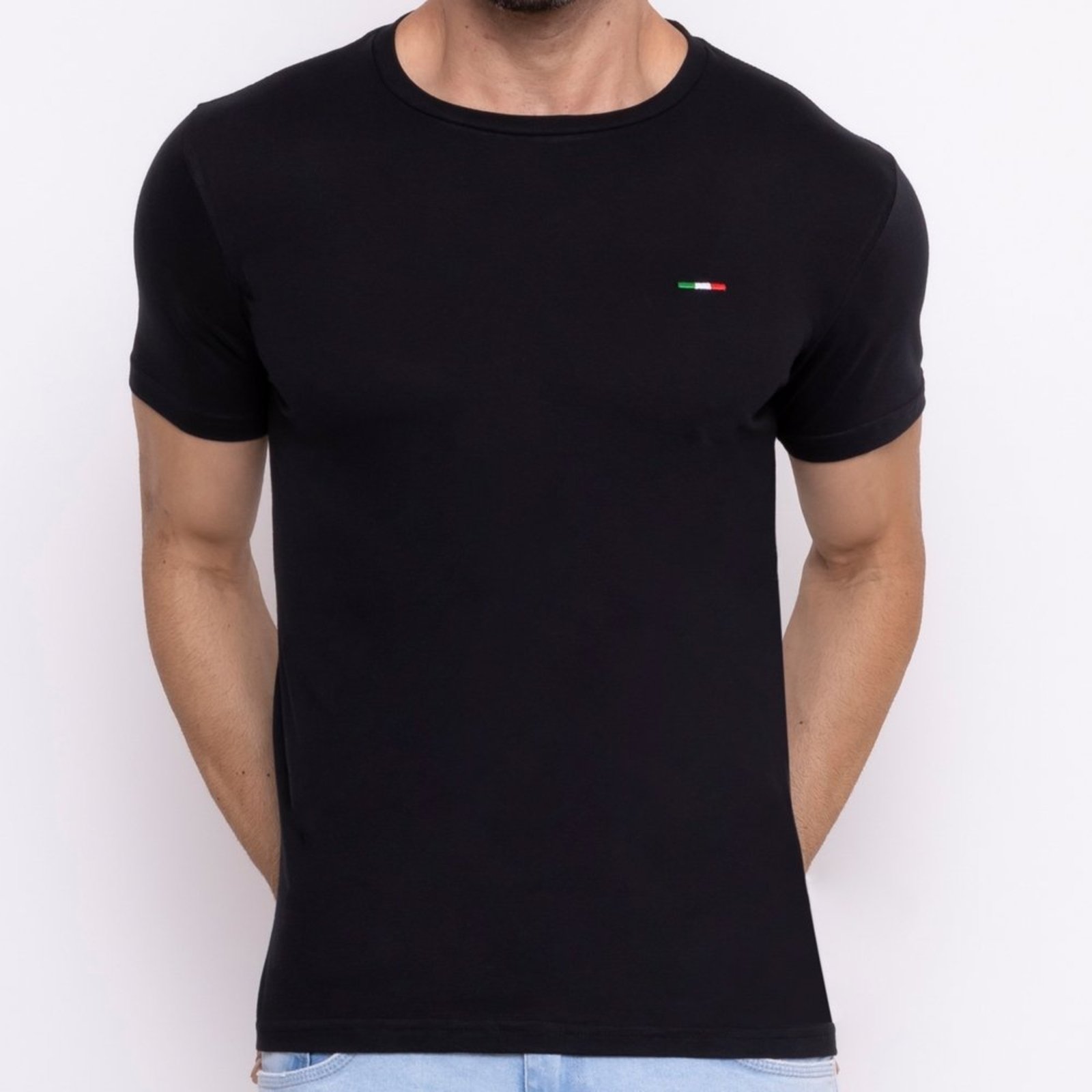 Camiseta Masculina Básica Bordado Itália Algodão Premium Preto