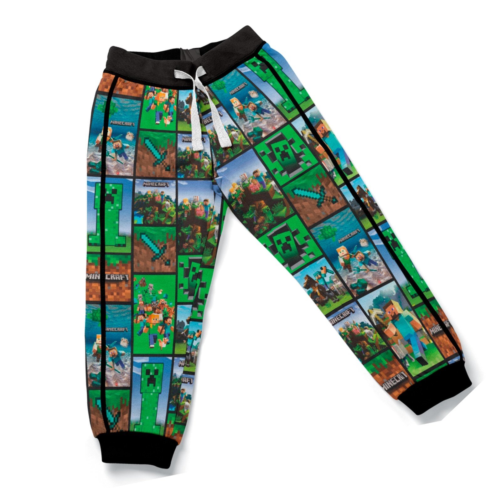Infantil – Calça Moletom Felpada Com Algodão Temática Personagens s Cubos Verde Escuro