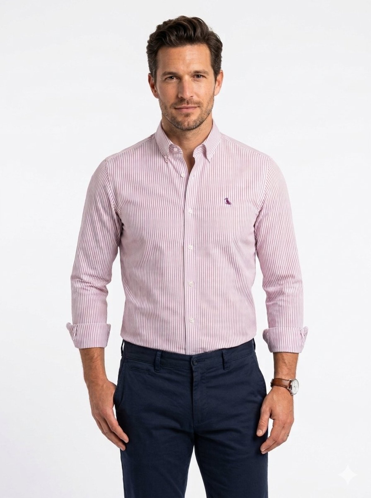 Camisa Social Amil Slim Rezon Listrada Algodão Macia Manga Longa Luxo Vermelho