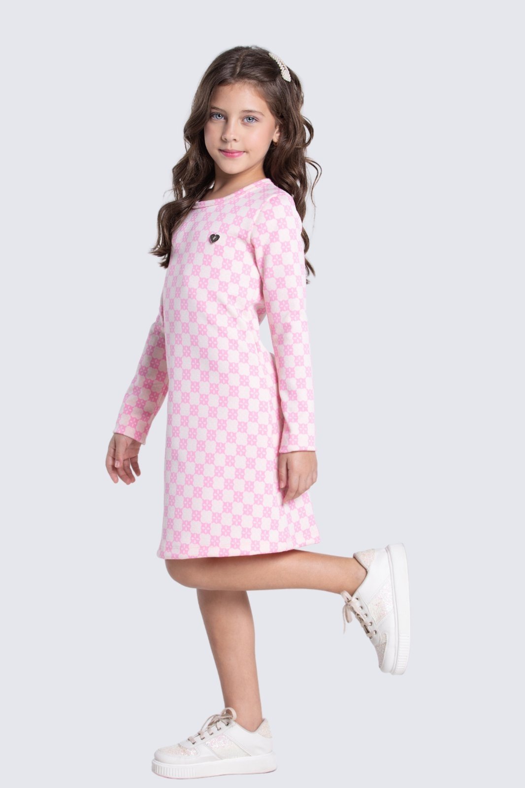 Infantil – Vestido Feminino em Jacquard Quadriculado